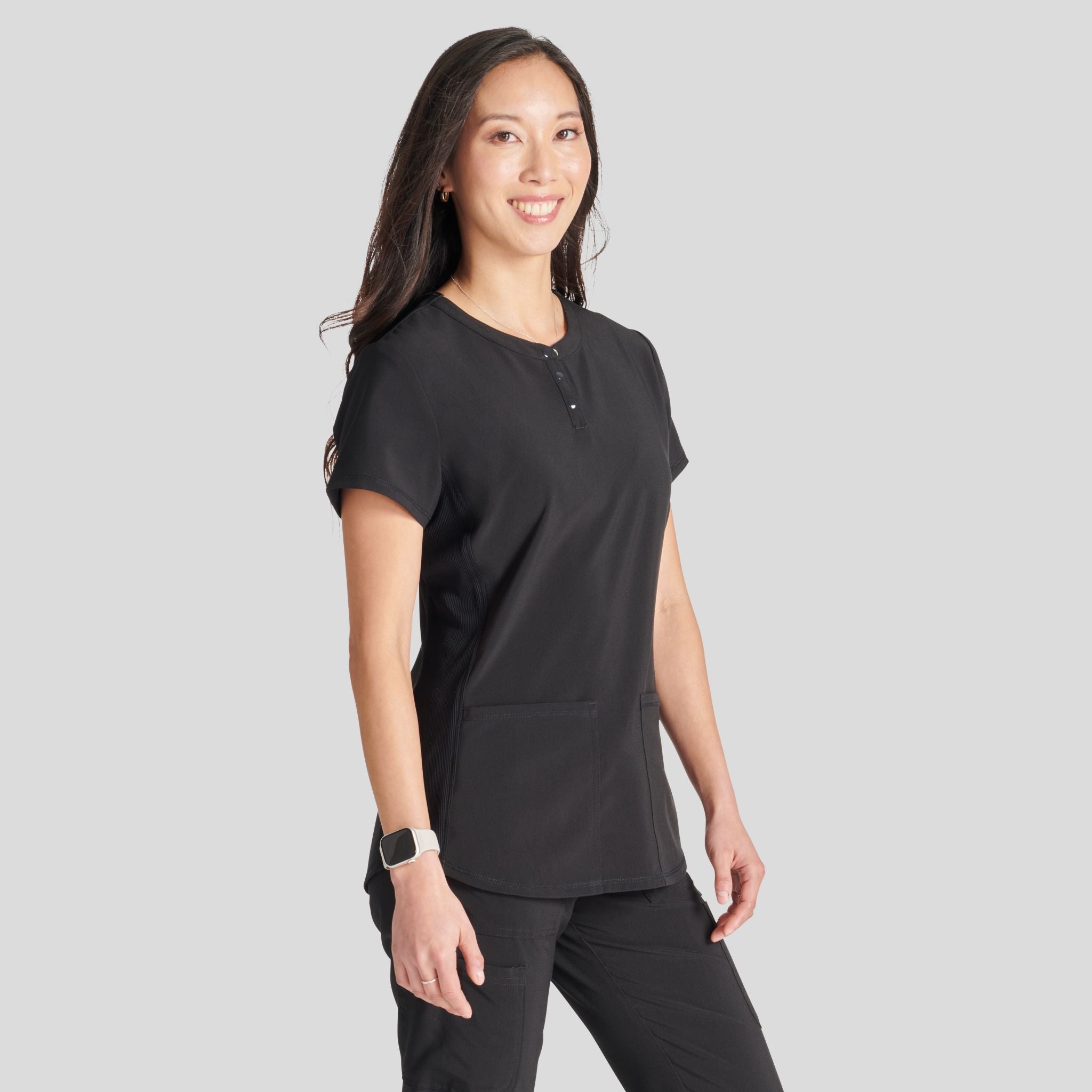 Women's Henley Solid Scrub Top