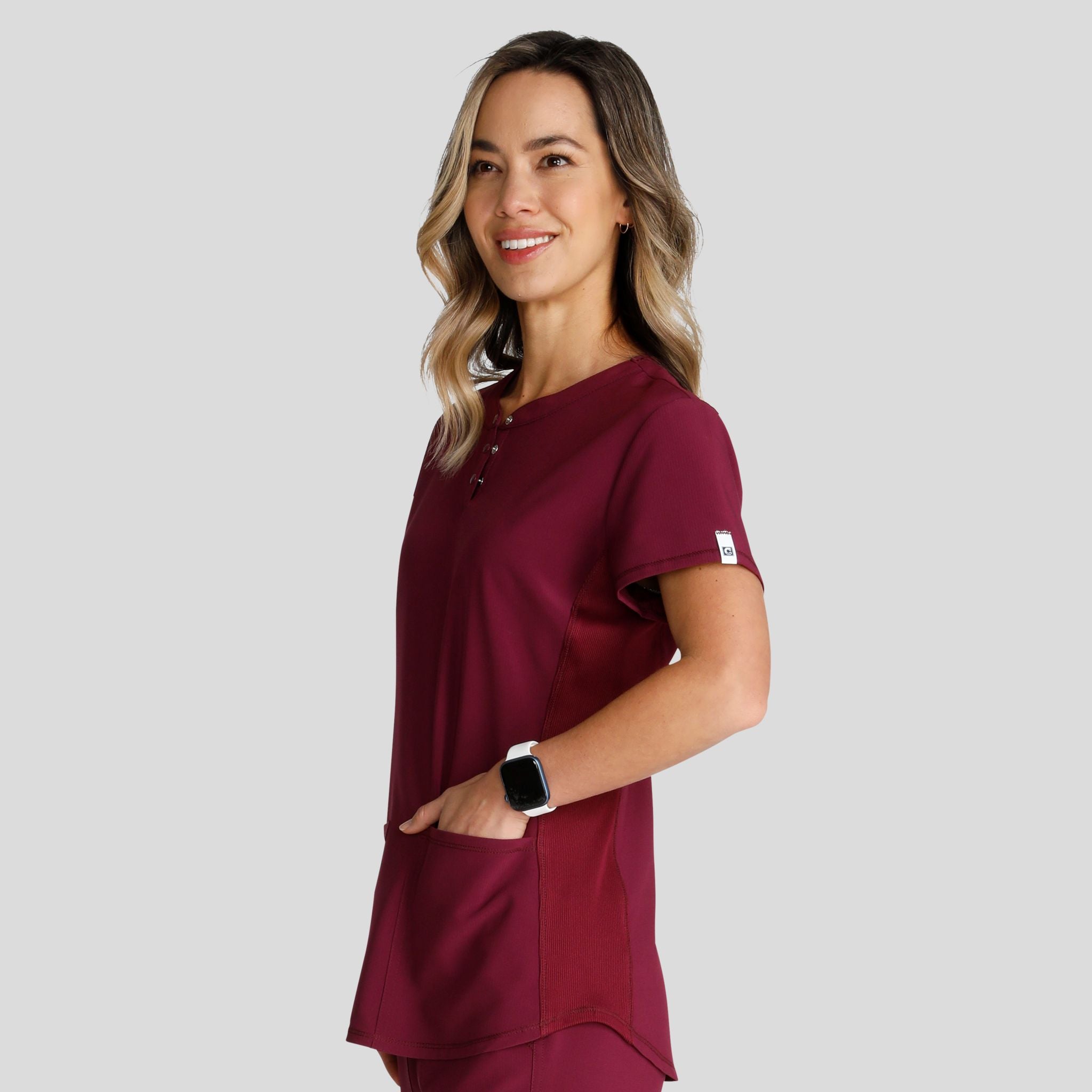Women's Henley Solid Scrub Top