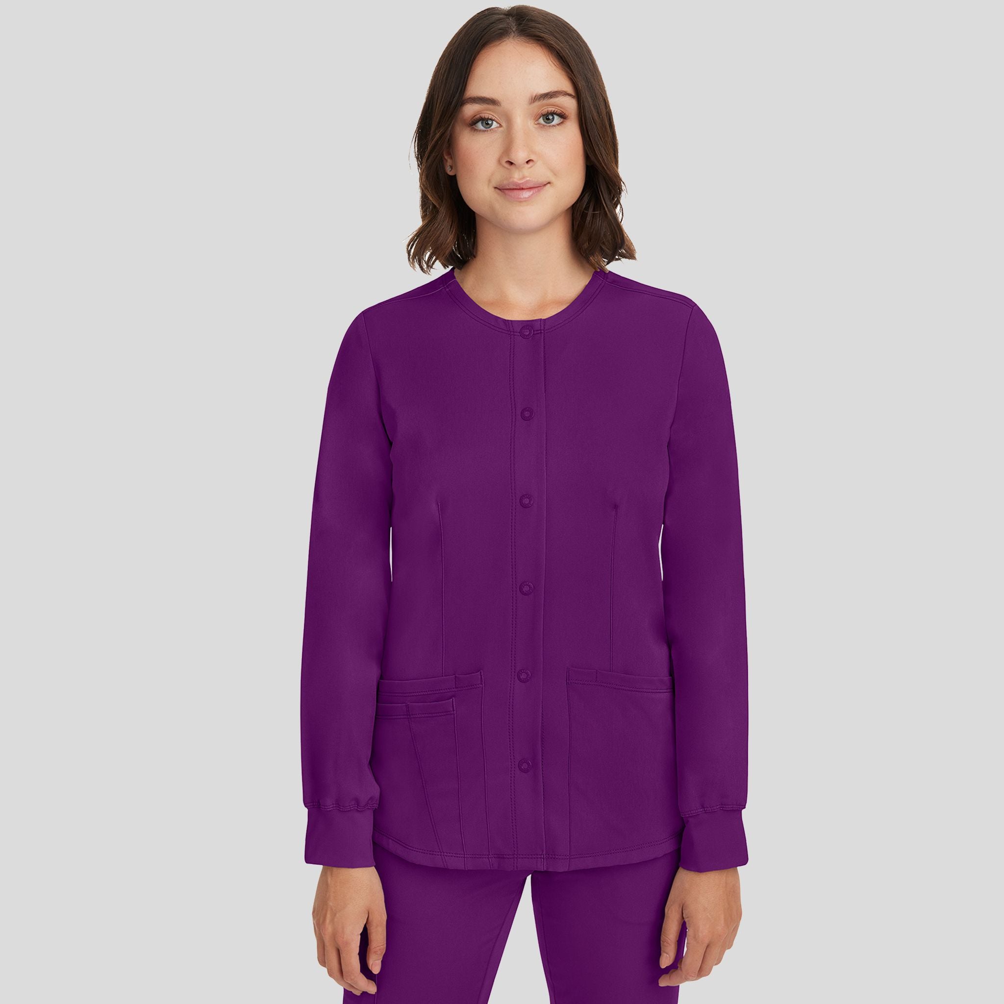 Women's Megan Button Front Solid Scrub Jacket