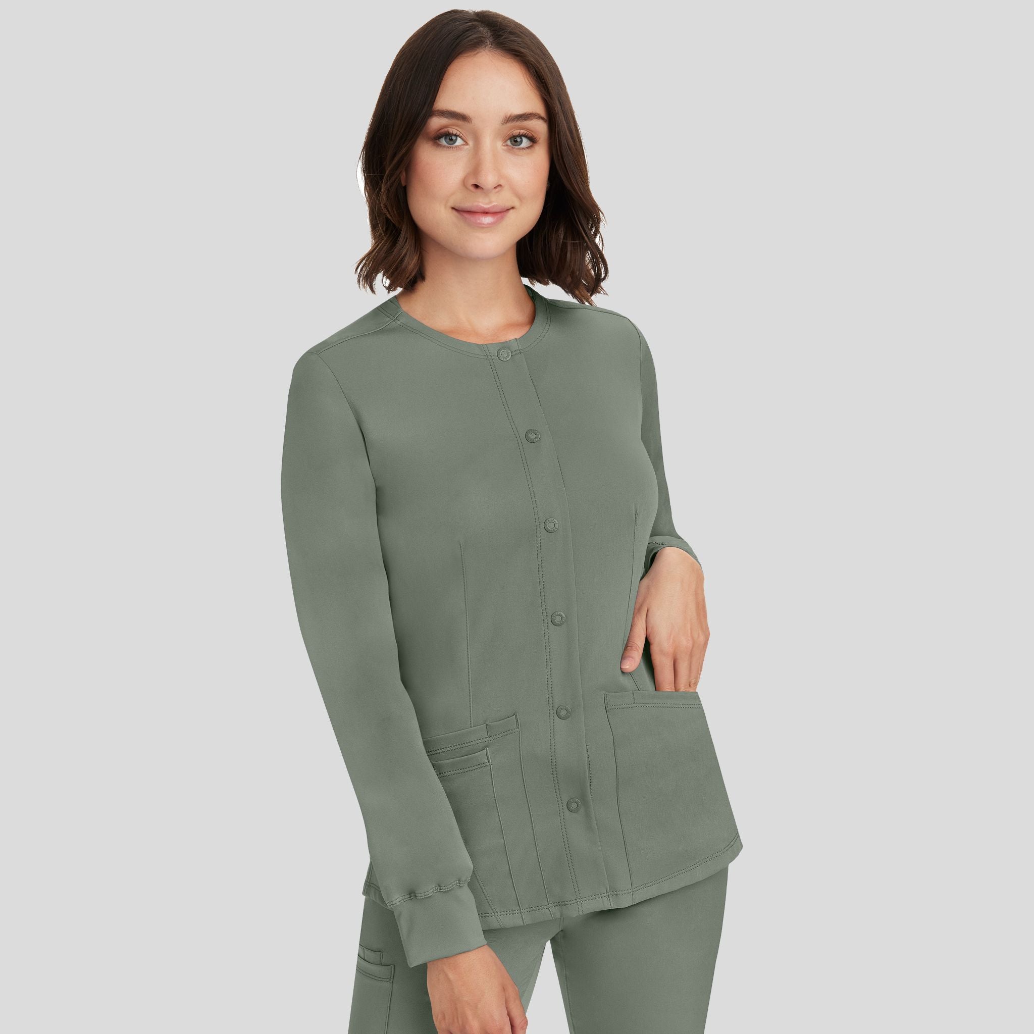Women's Megan Button Front Solid Scrub Jacket