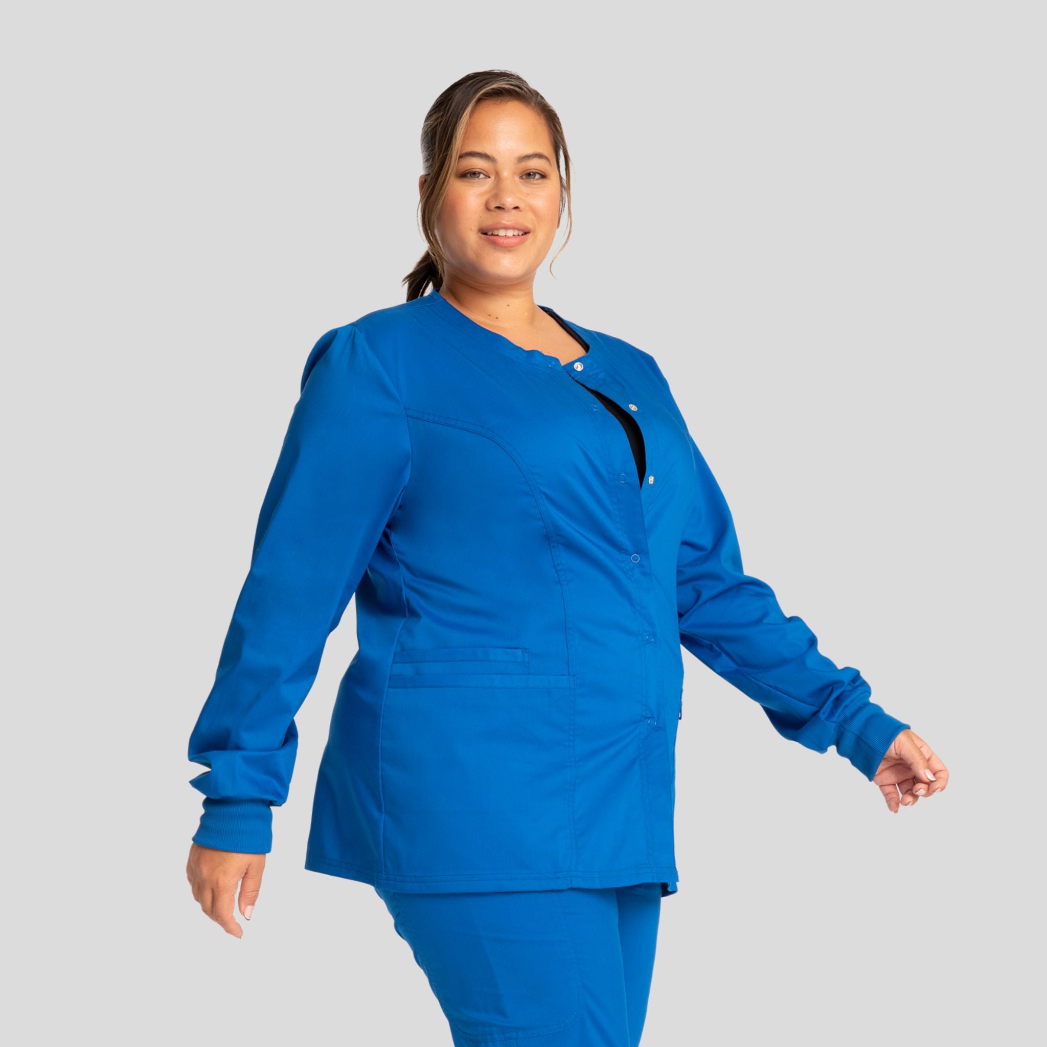 Women's Snap Front Solid Scrub Jacket