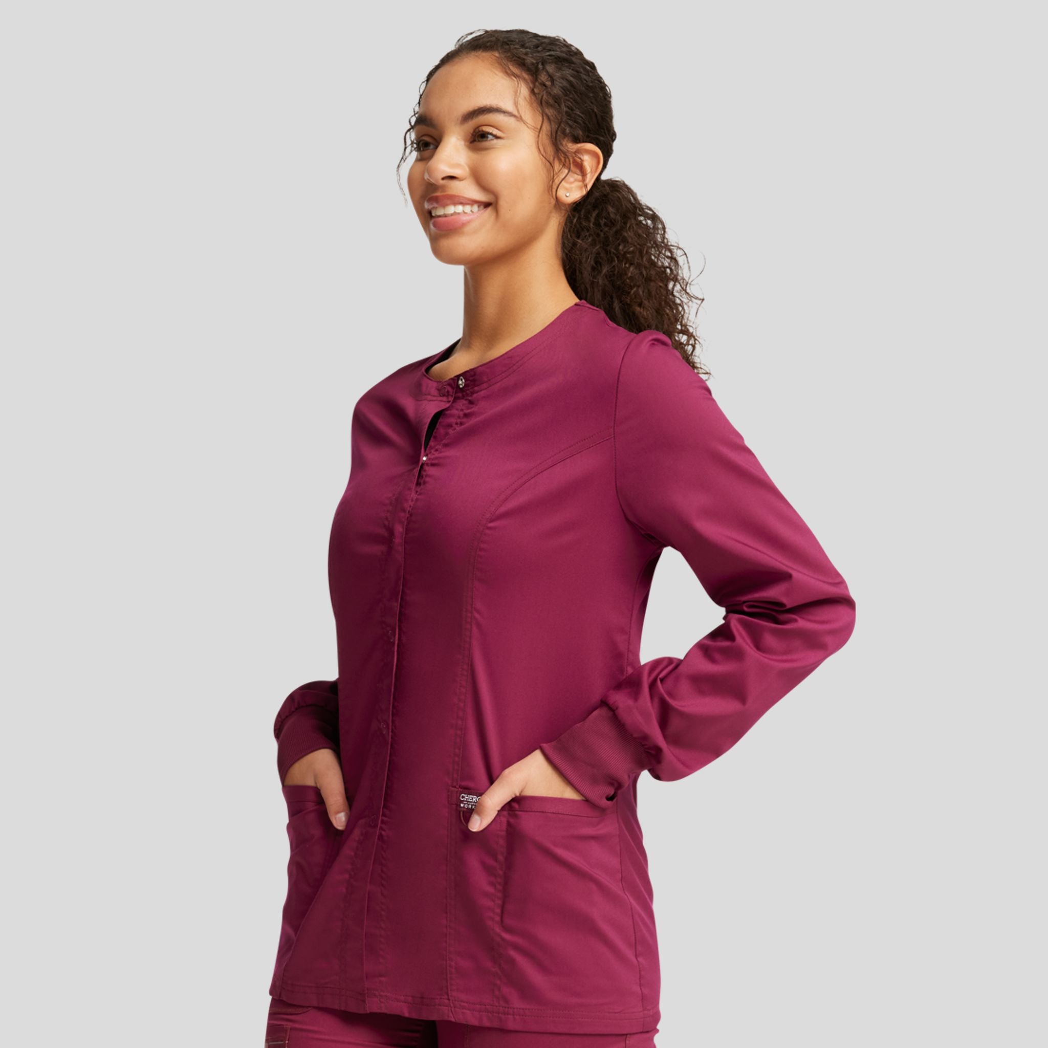 Women's Snap Front Solid Scrub Jacket