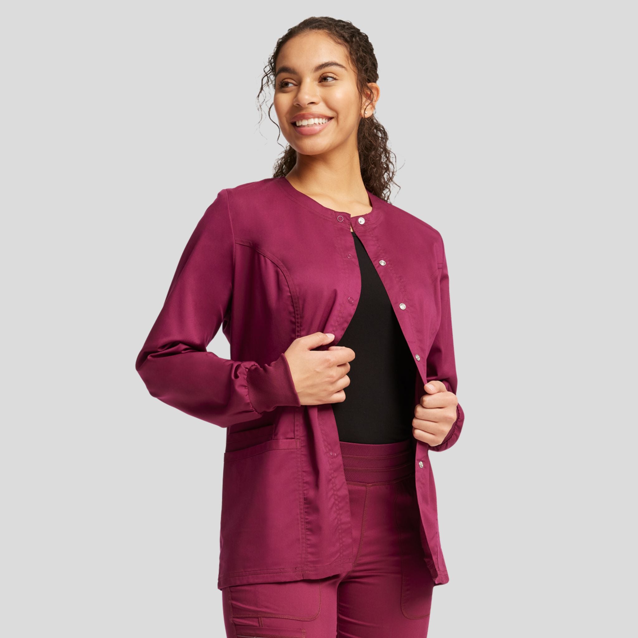 Women's Snap Front Solid Scrub Jacket