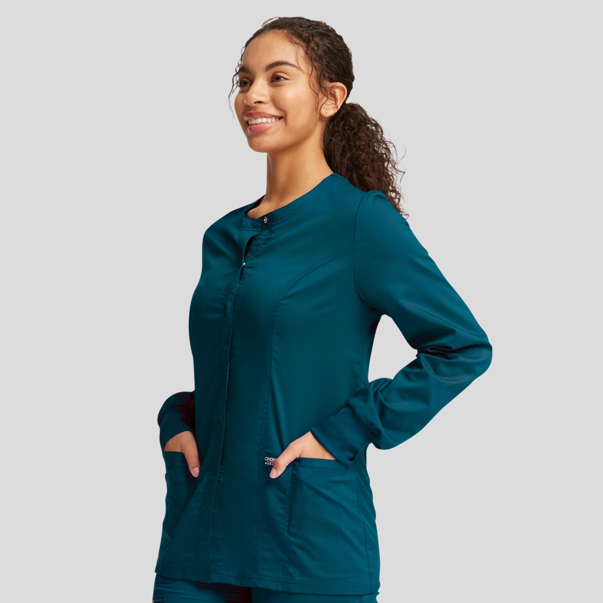 Women's Snap Front Solid Scrub Jacket