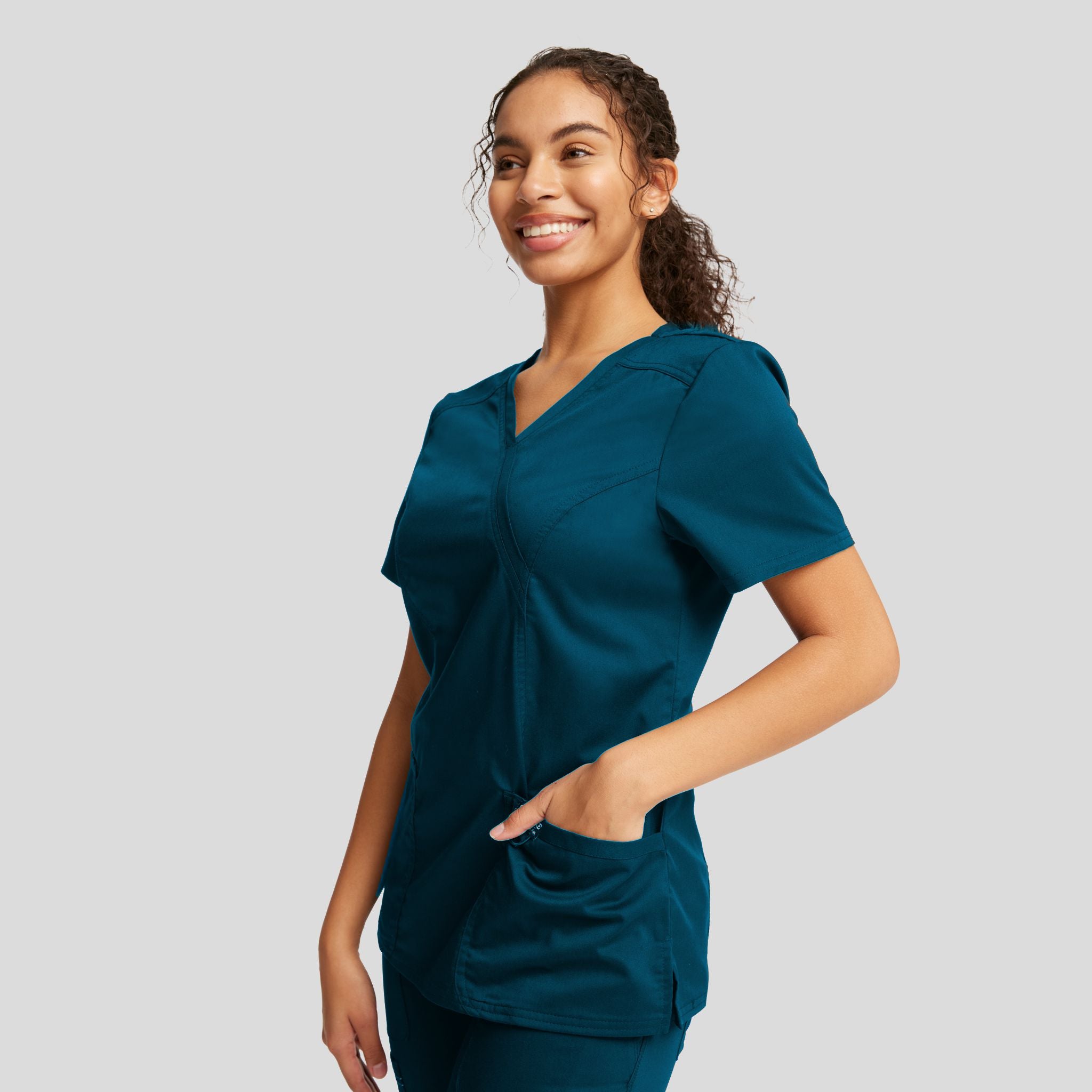 Women's Mock Wrap Solid Scrub Top