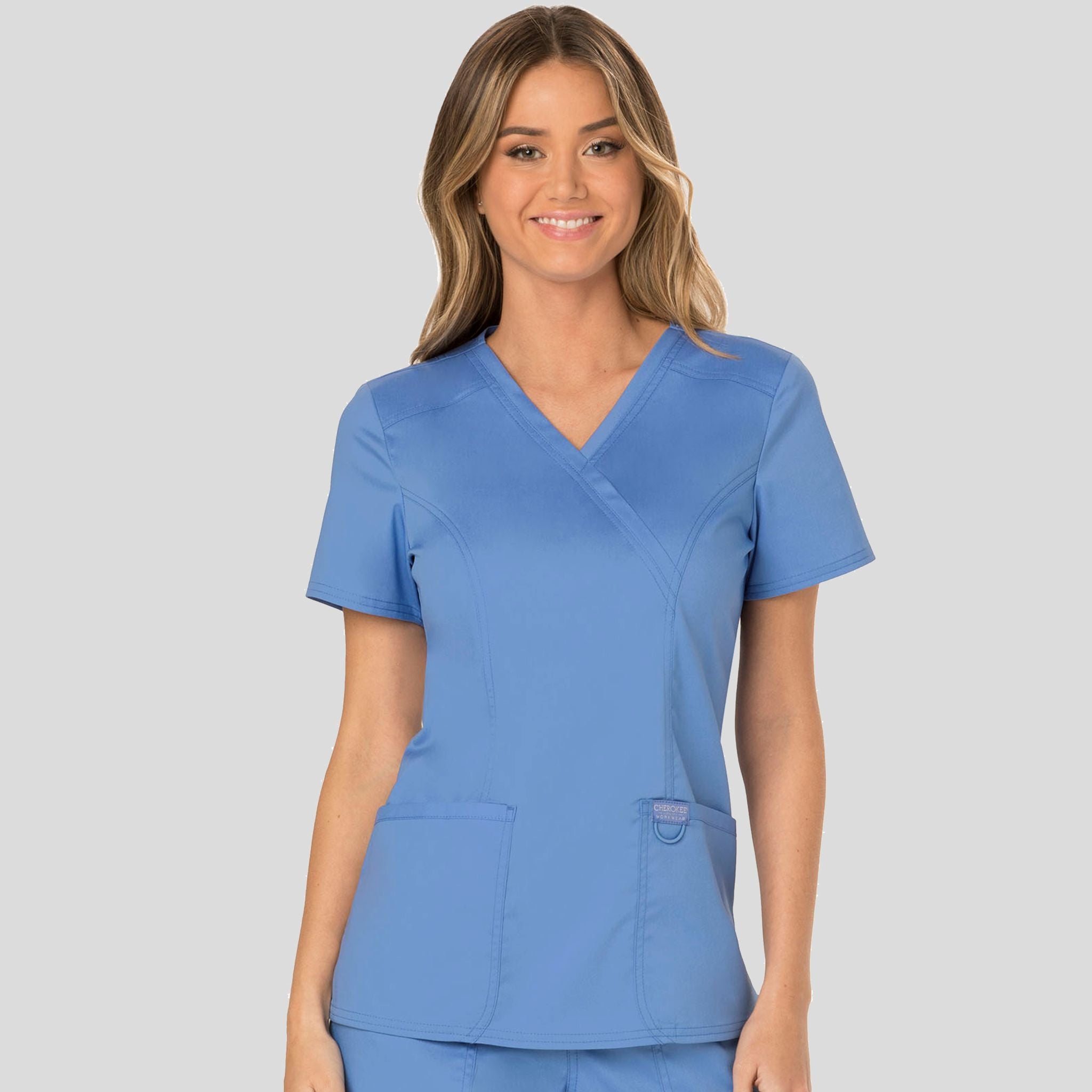 Women's Mock Wrap Solid Scrub Top