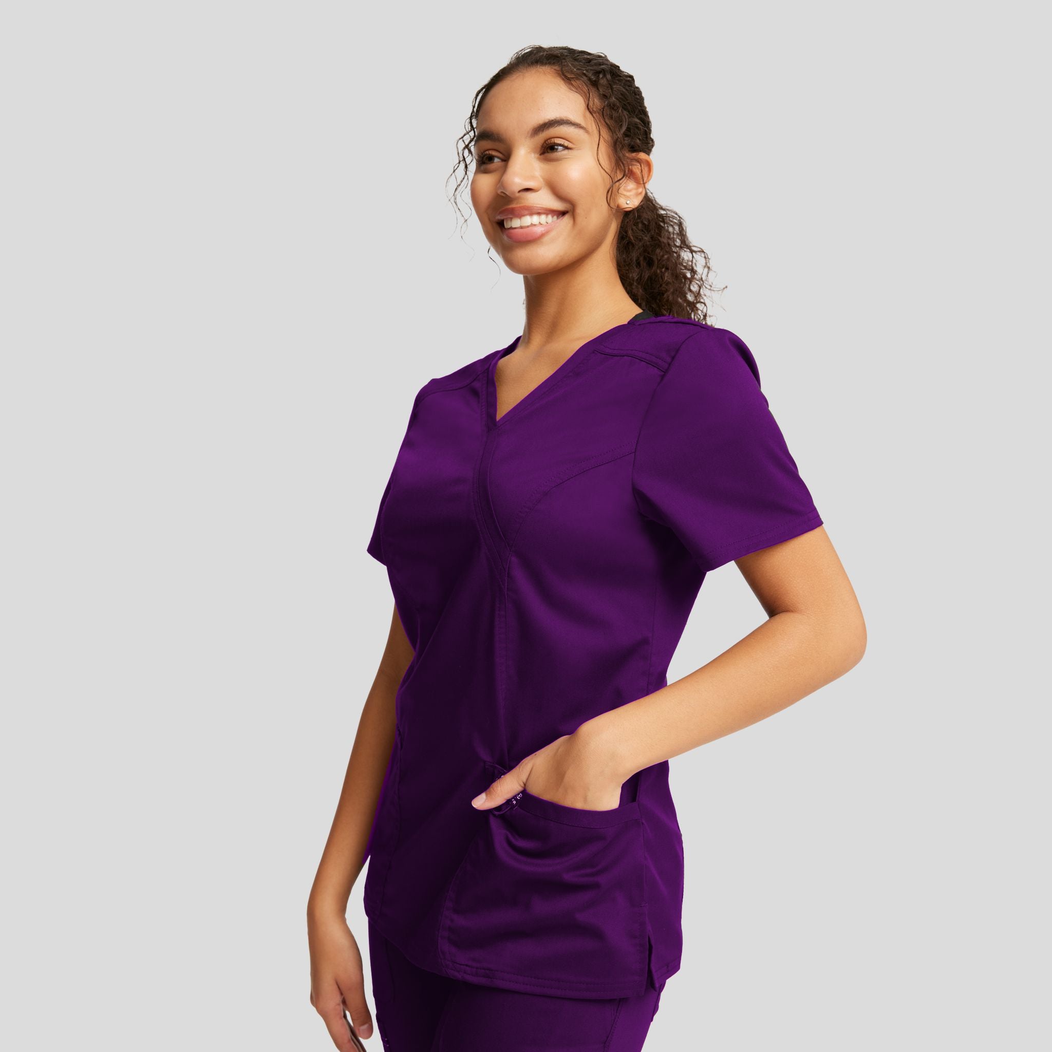 Women's Mock Wrap Solid Scrub Top
