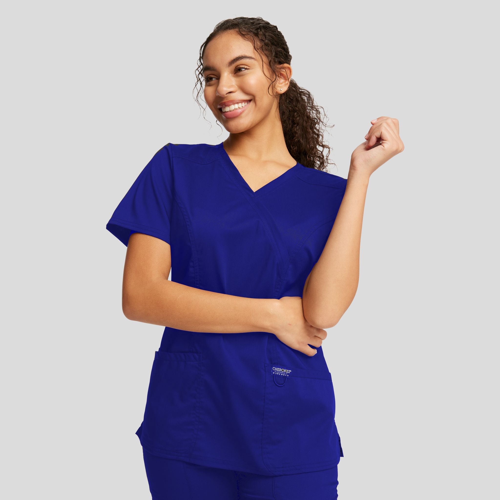 Women's Mock Wrap Solid Scrub Top
