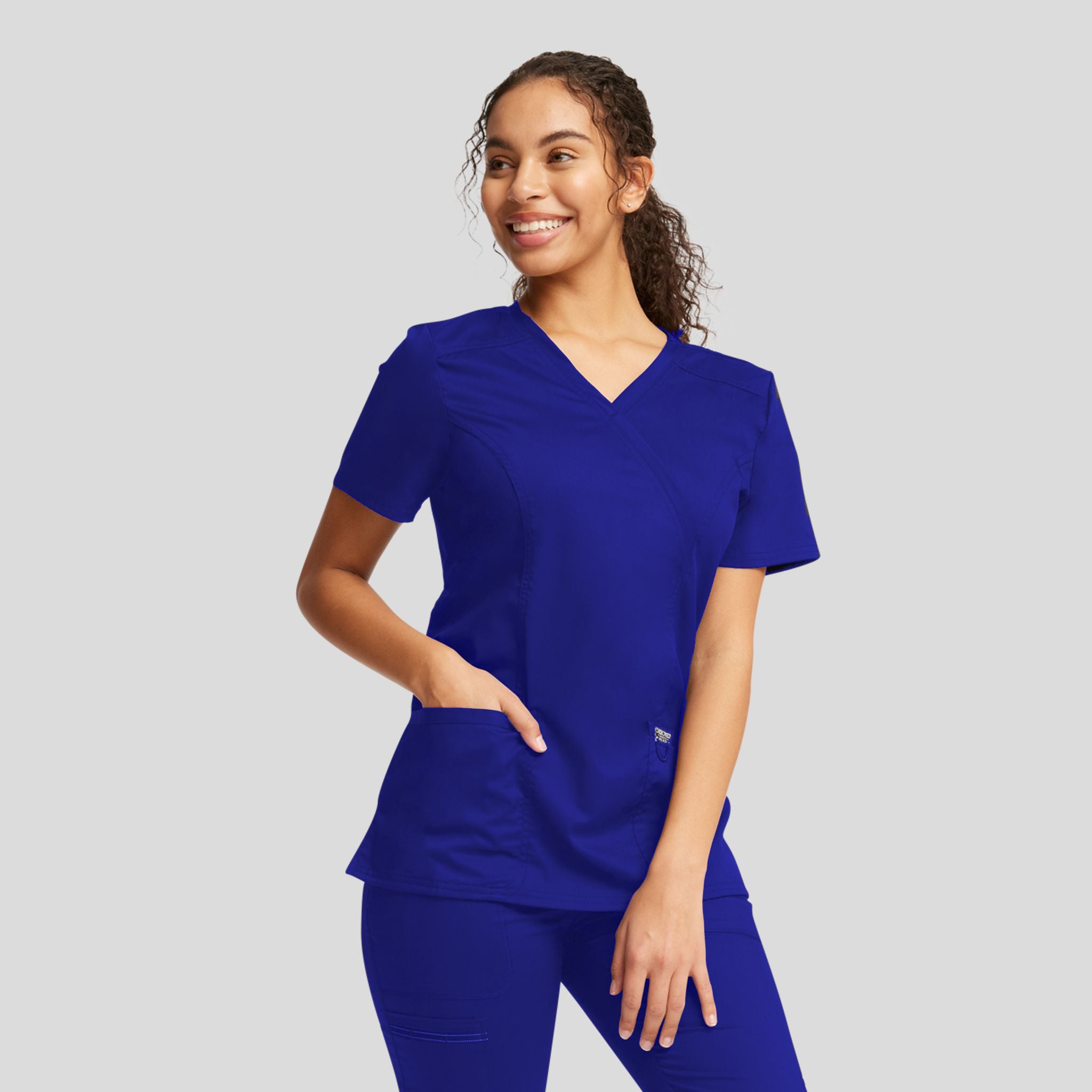 Women's Mock Wrap Solid Scrub Top