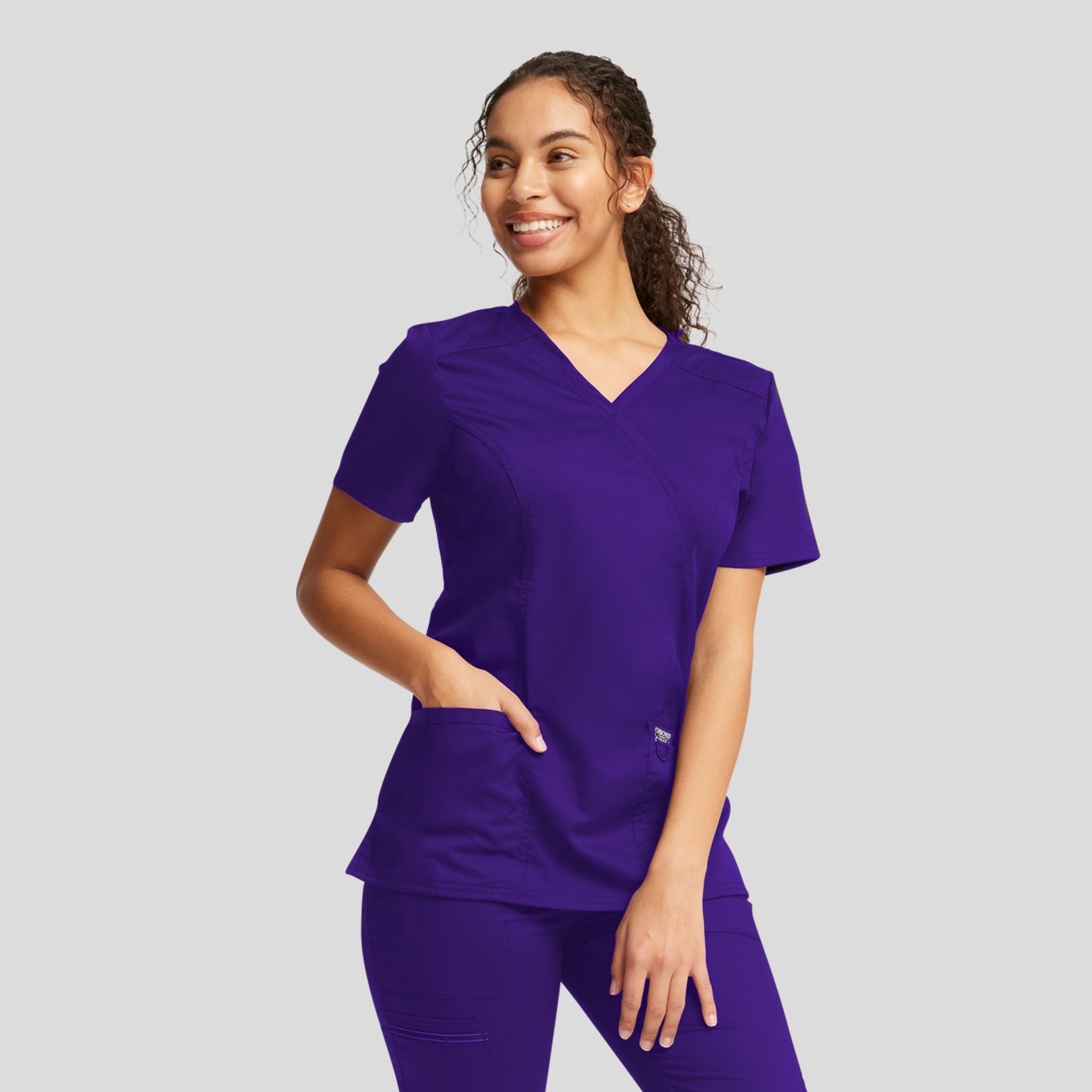 Women's Mock Wrap Solid Scrub Top