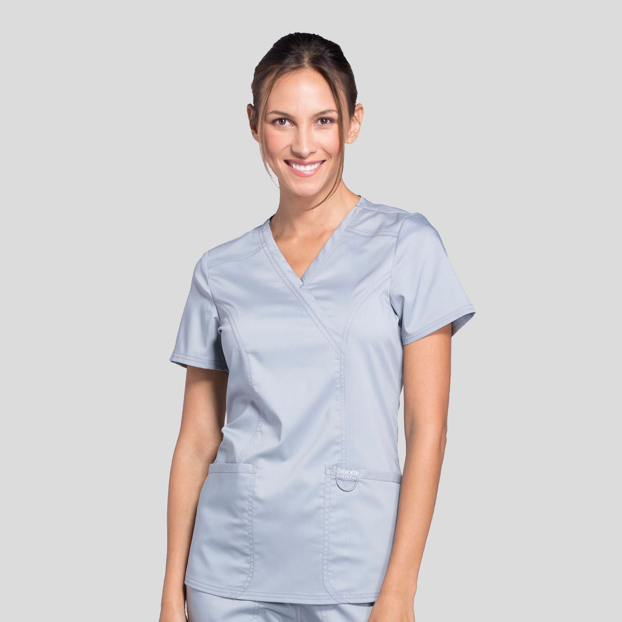 Women's Mock Wrap Solid Scrub Top