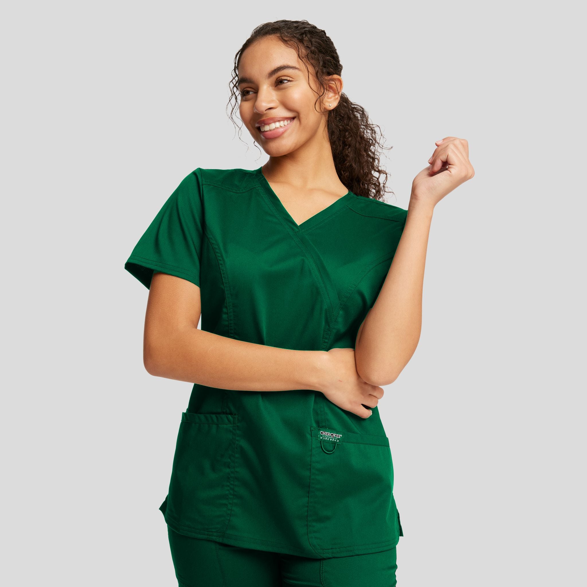 Women's Mock Wrap Solid Scrub Top