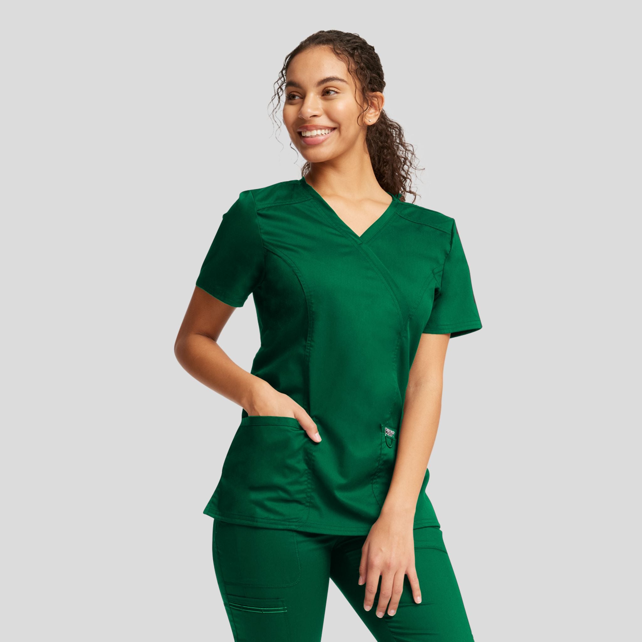 Women's Mock Wrap Solid Scrub Top