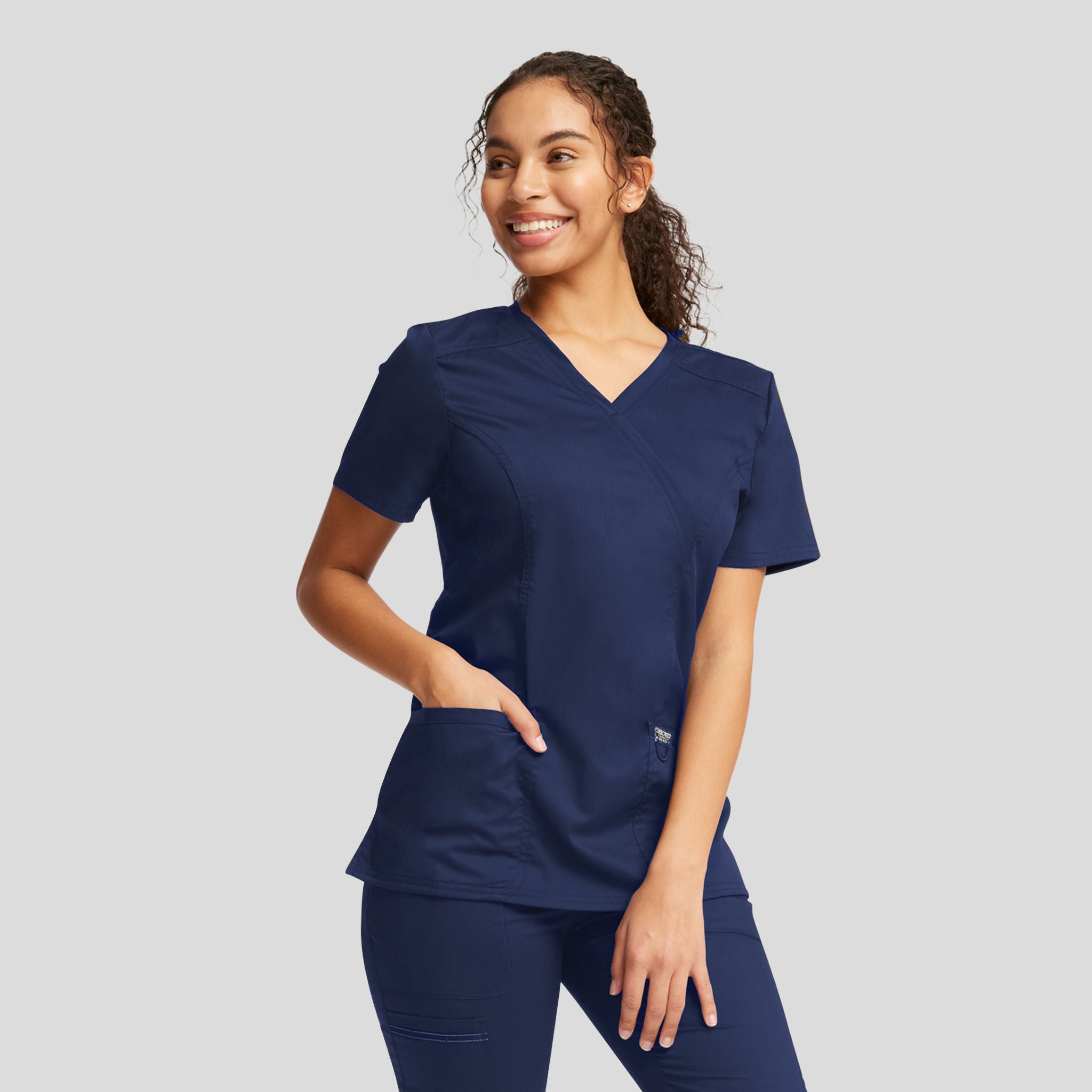 Women's Mock Wrap Solid Scrub Top