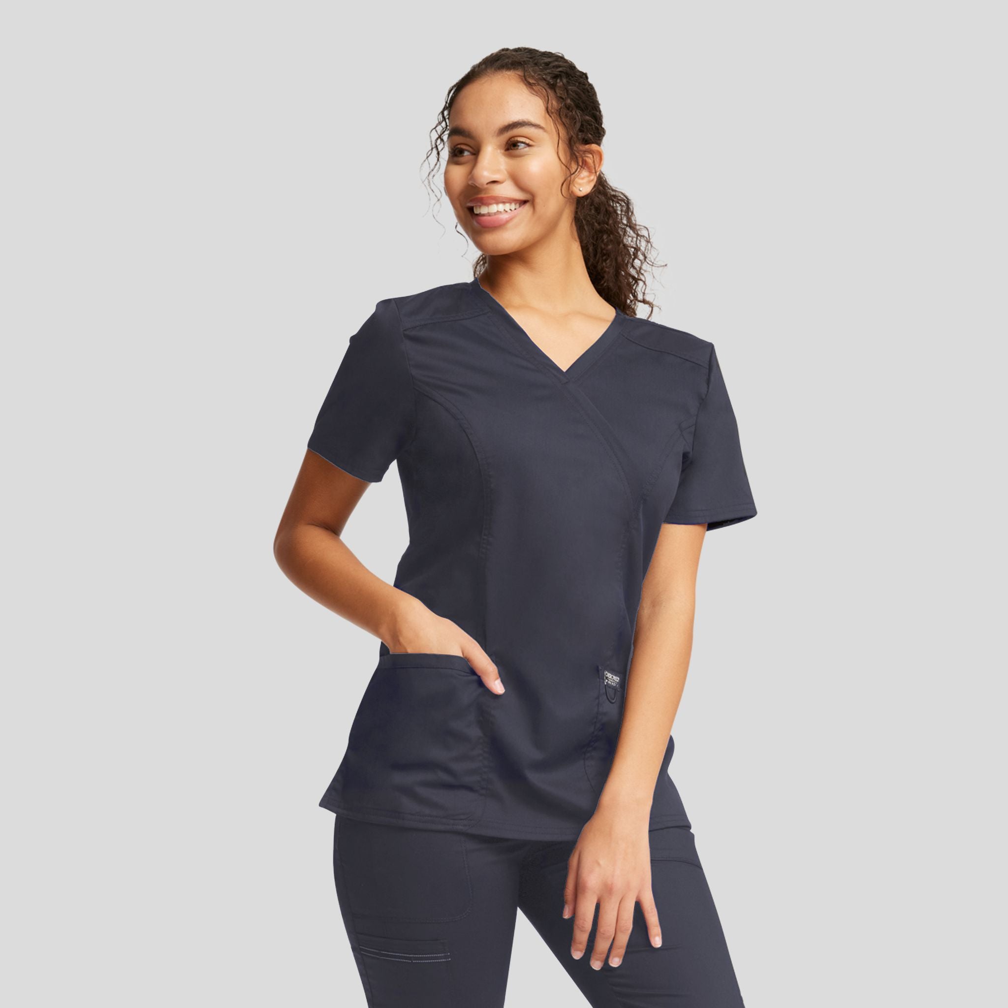 Women's Mock Wrap Solid Scrub Top