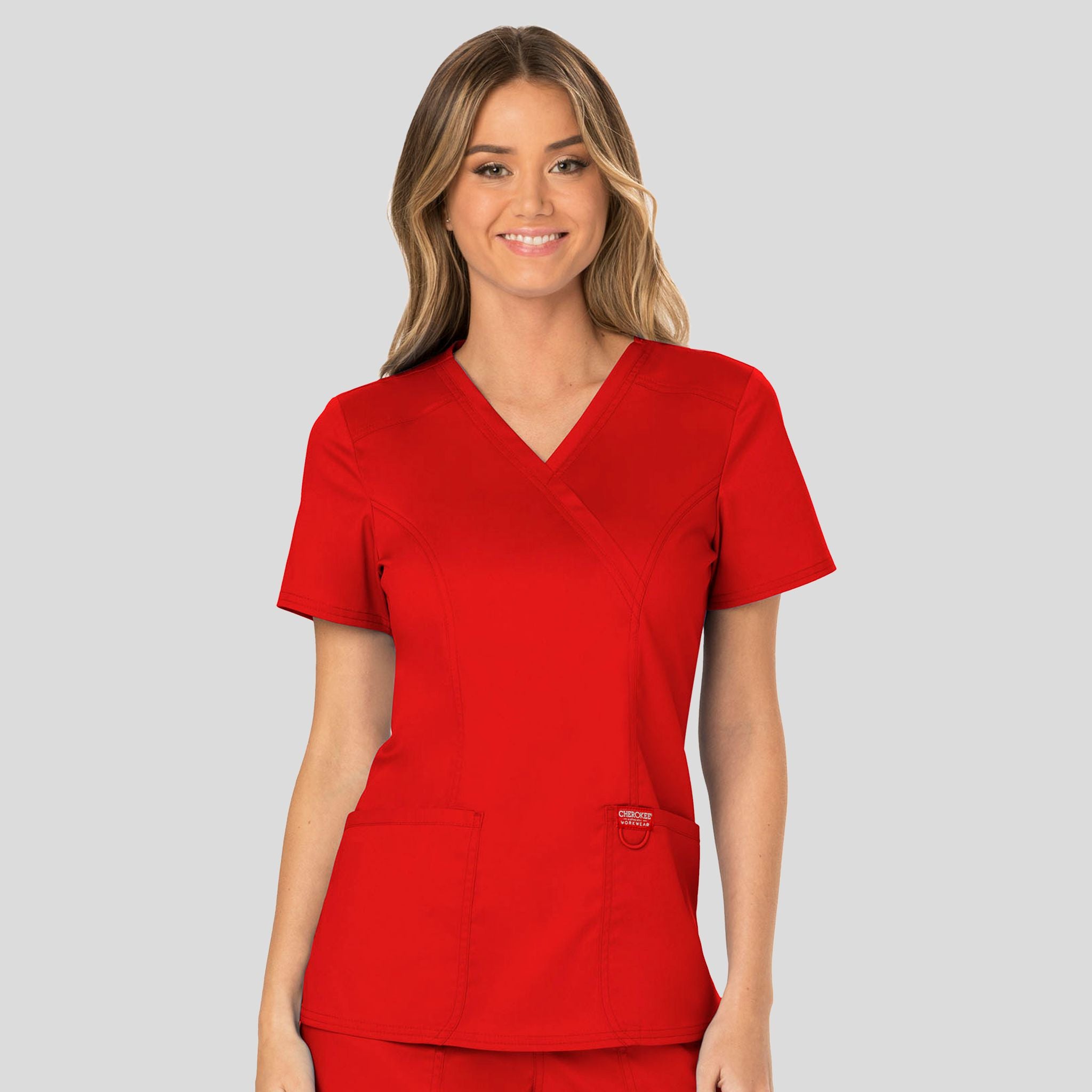 Women's Mock Wrap Solid Scrub Top