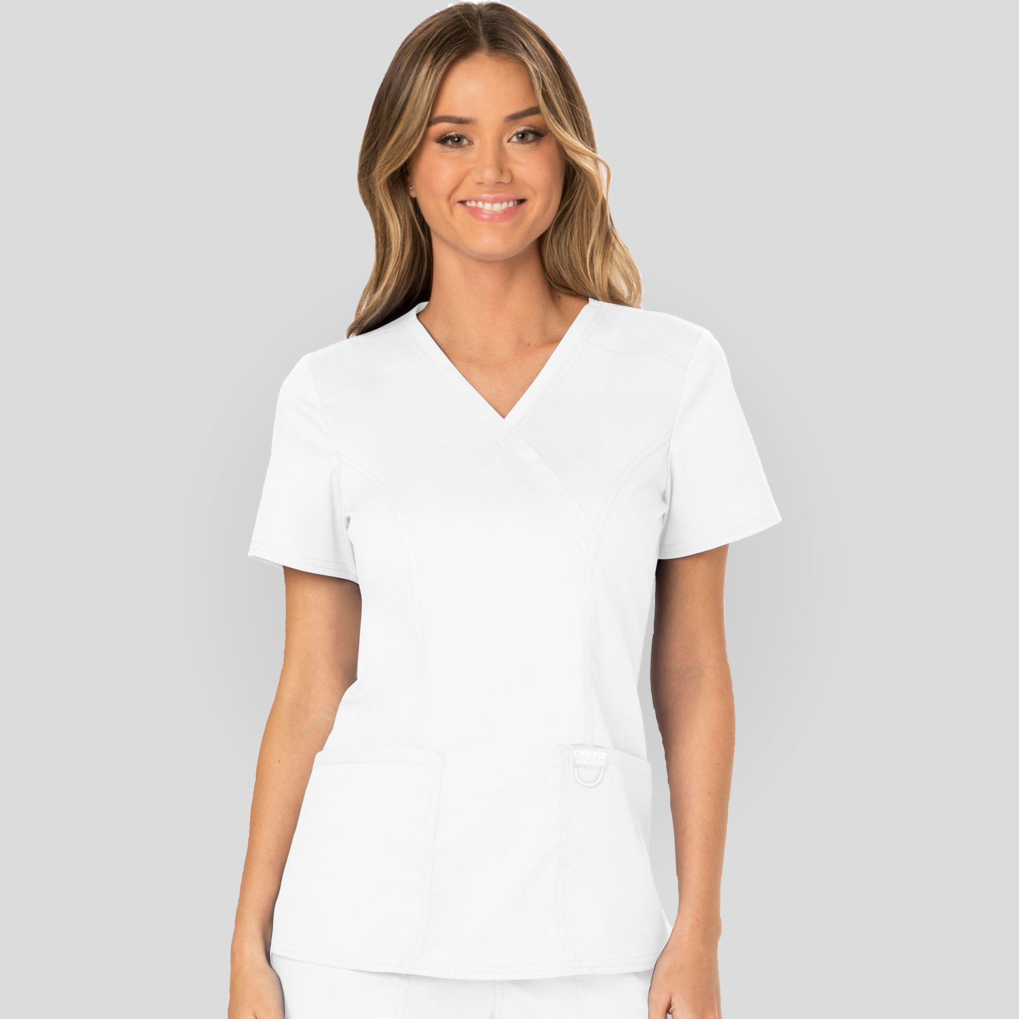 Women's Mock Wrap Solid Scrub Top