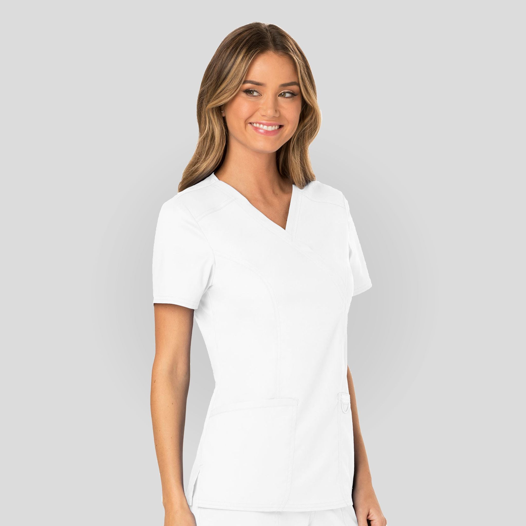 Women's Mock Wrap Solid Scrub Top