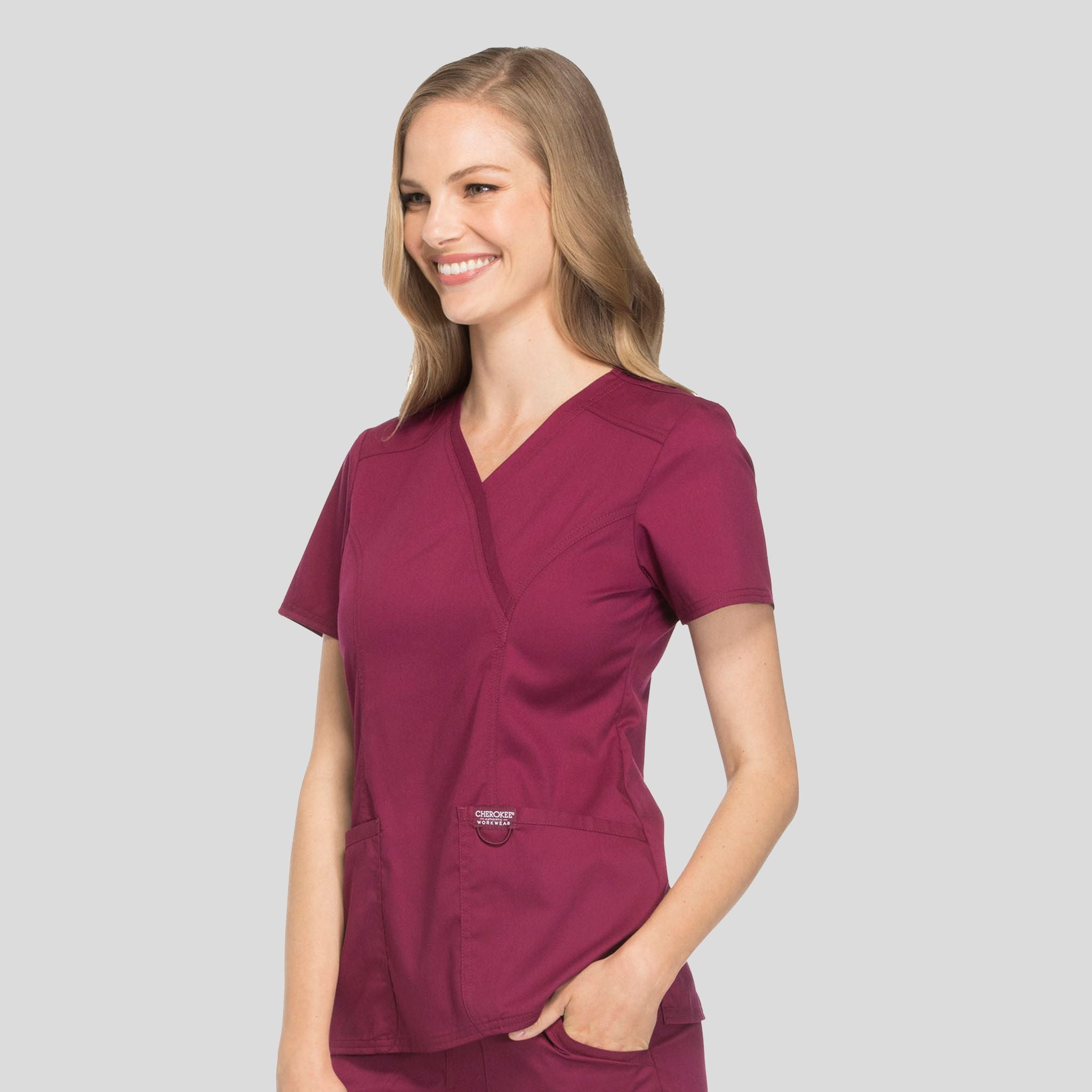 Women's Mock Wrap Solid Scrub Top