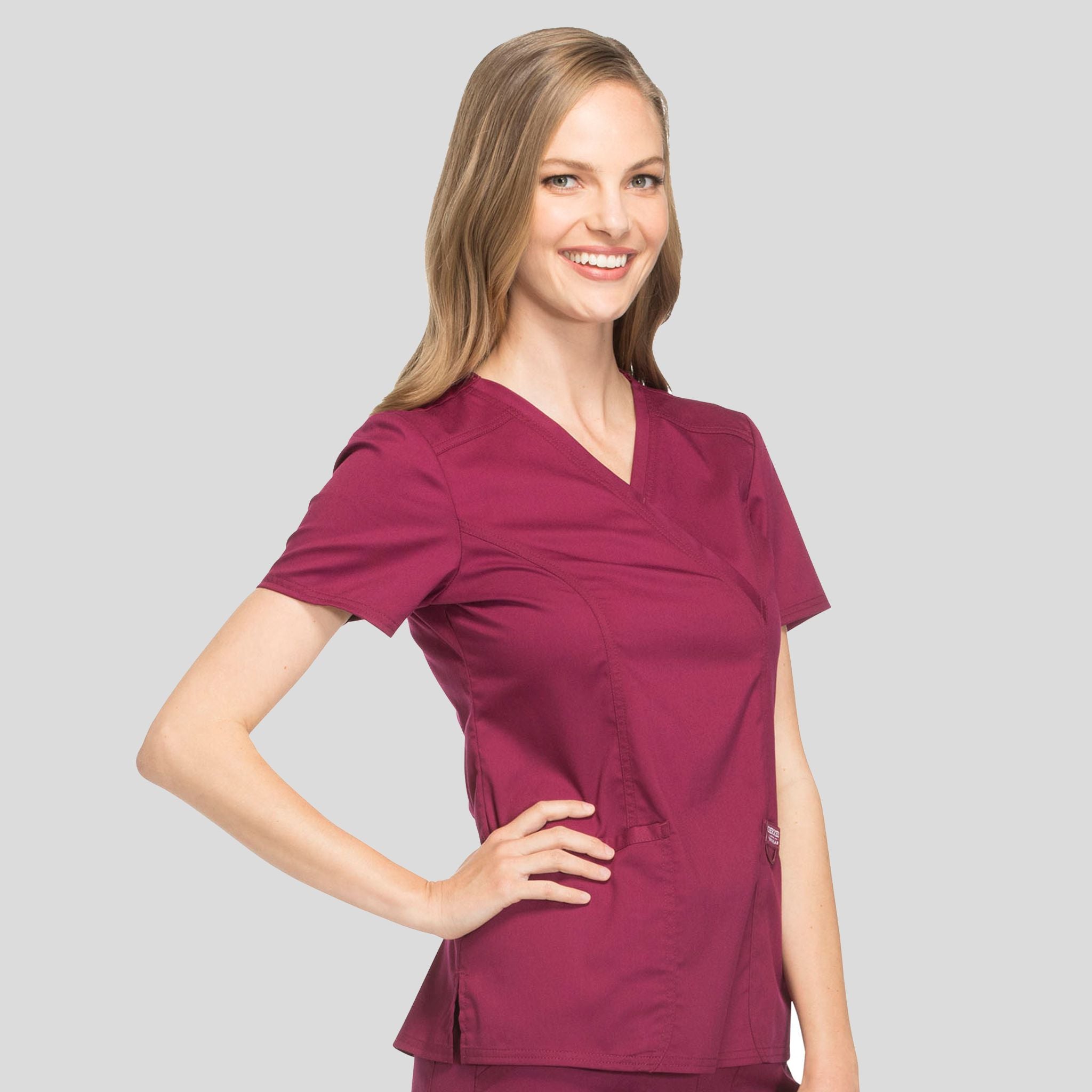 Women's Mock Wrap Solid Scrub Top