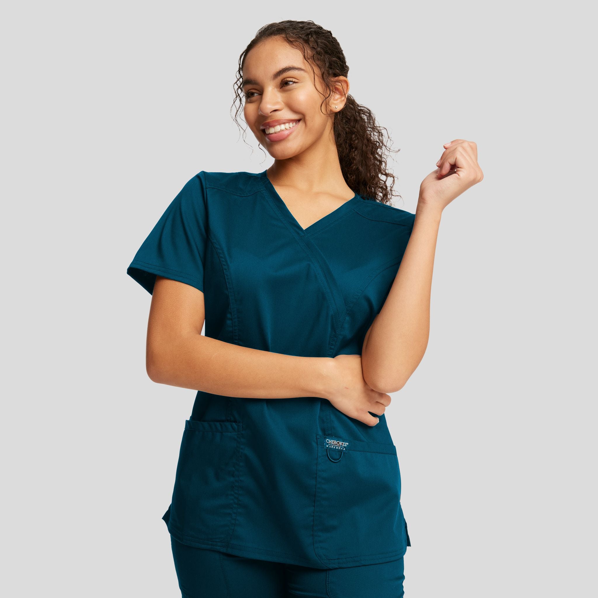 Women's Mock Wrap Solid Scrub Top