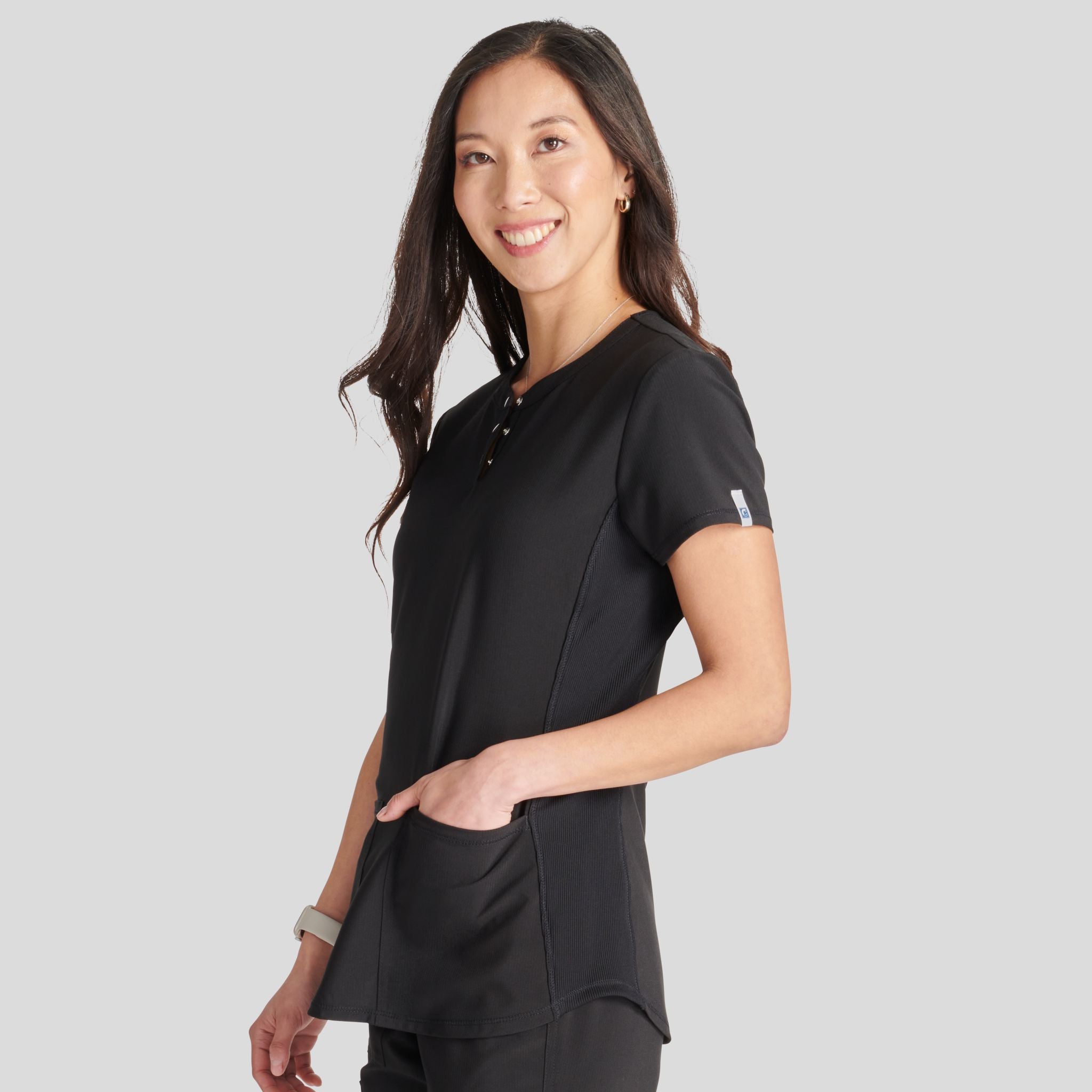 Women's Henley Solid Scrub Top