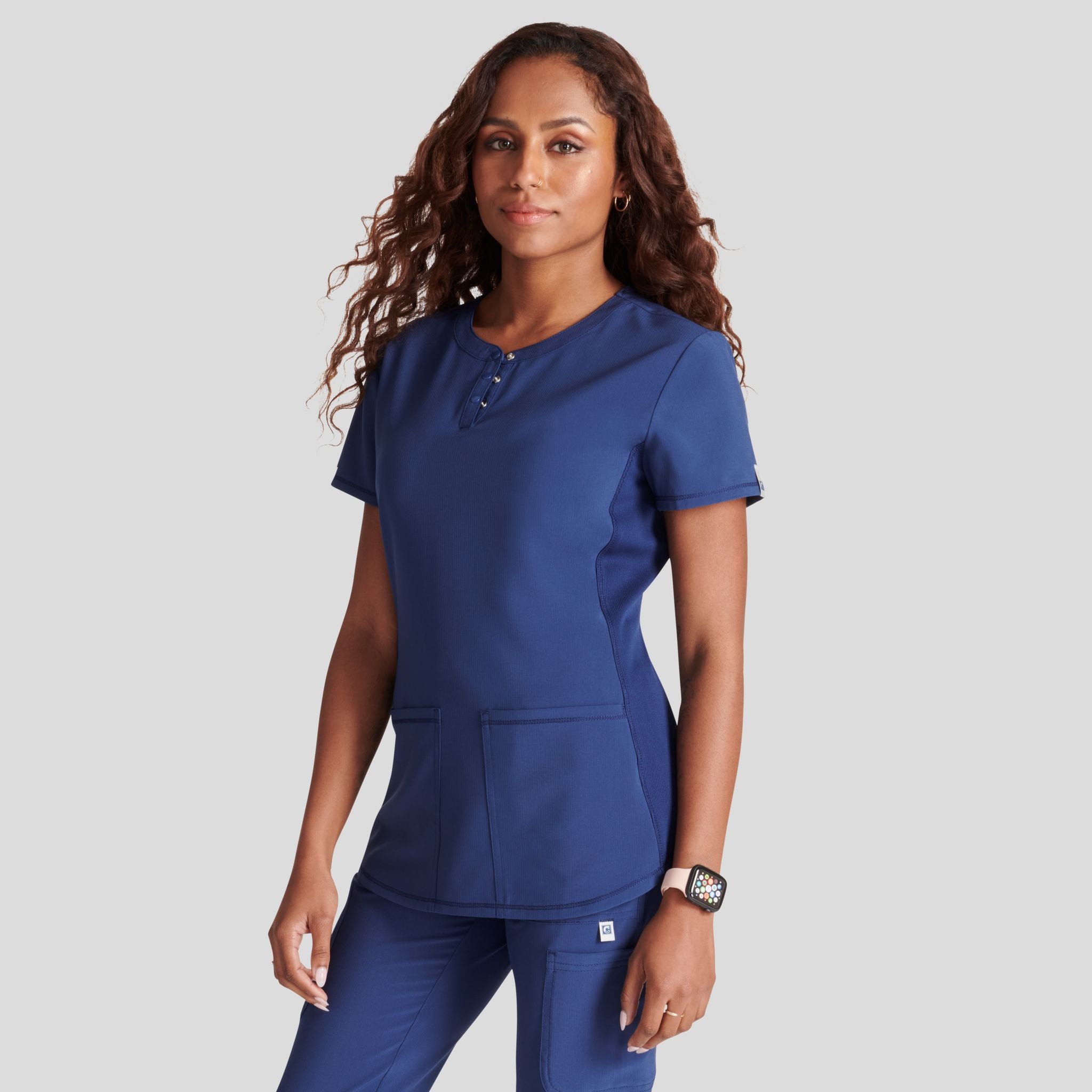Women's Henley Solid Scrub Top