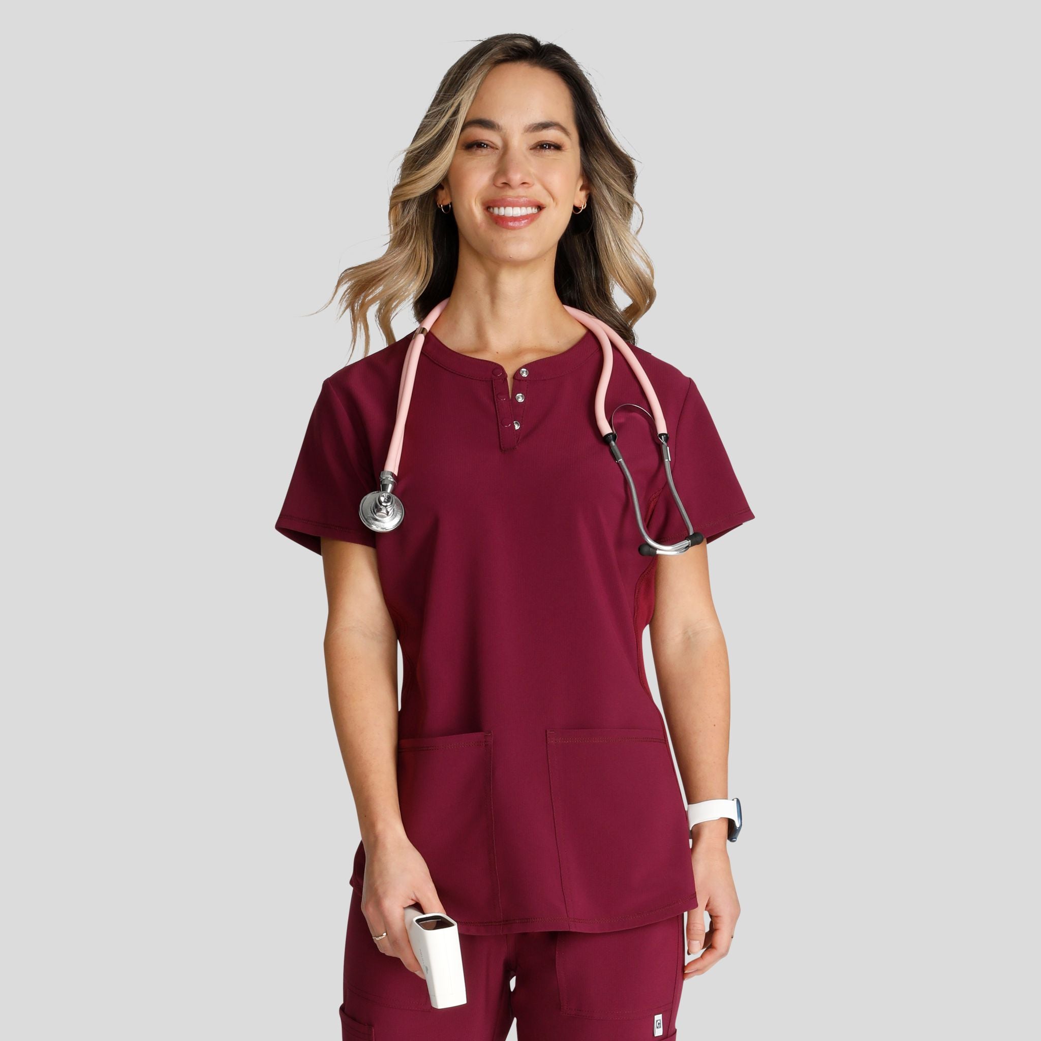 Women's Henley Solid Scrub Top