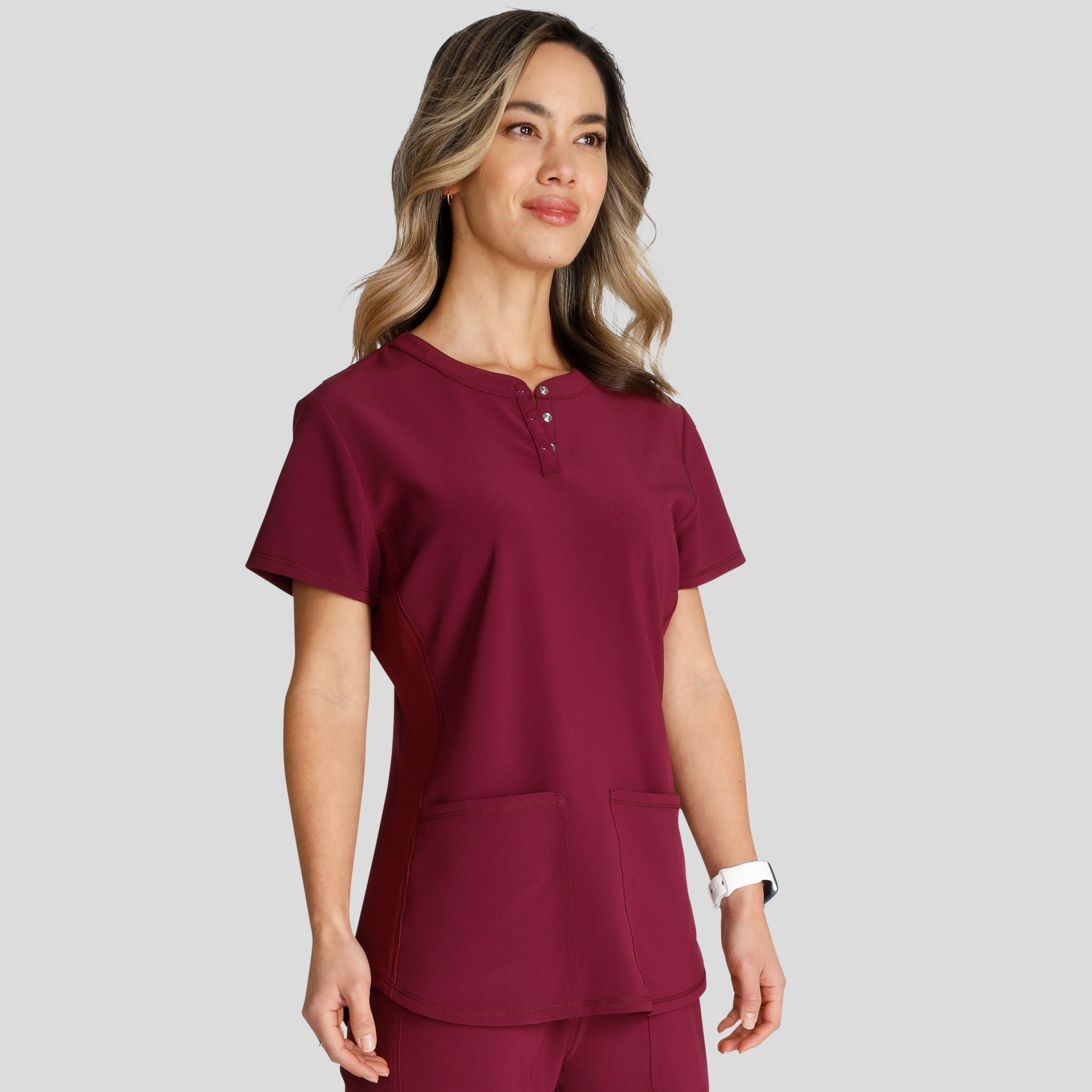 Women's Henley Solid Scrub Top