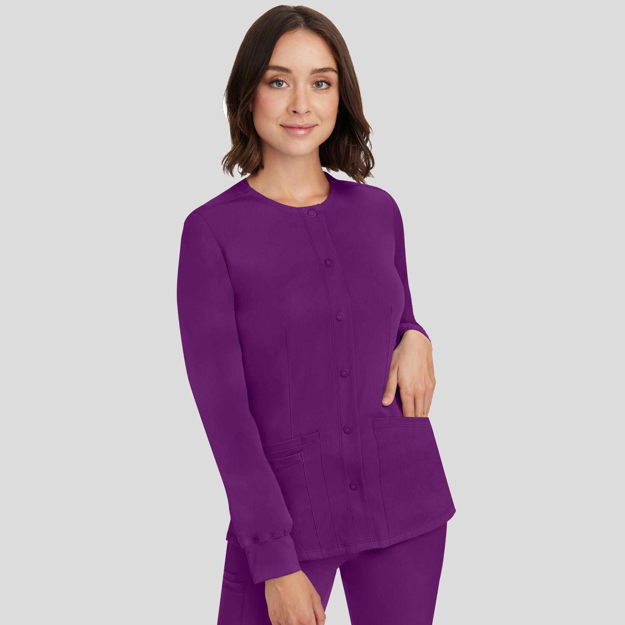 Women's Megan Button Front Solid Scrub Jacket