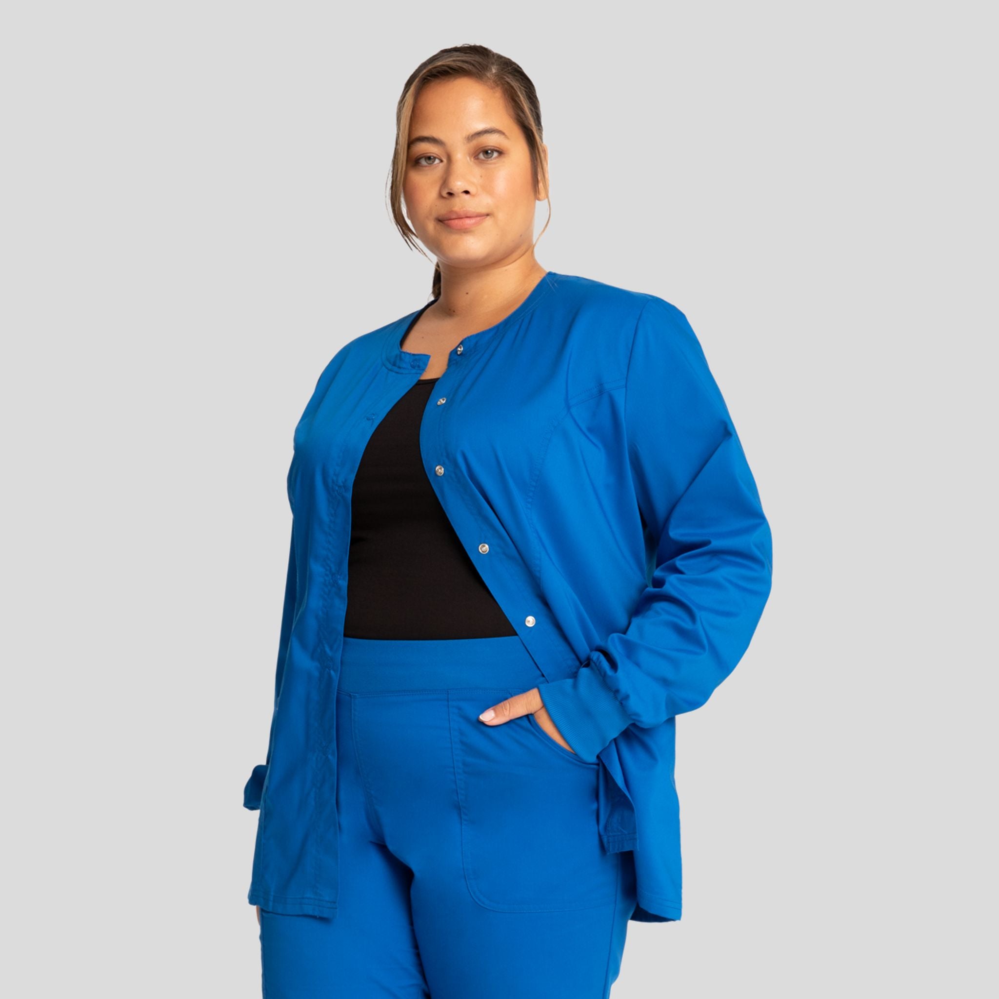 Women's Snap Front Solid Scrub Jacket