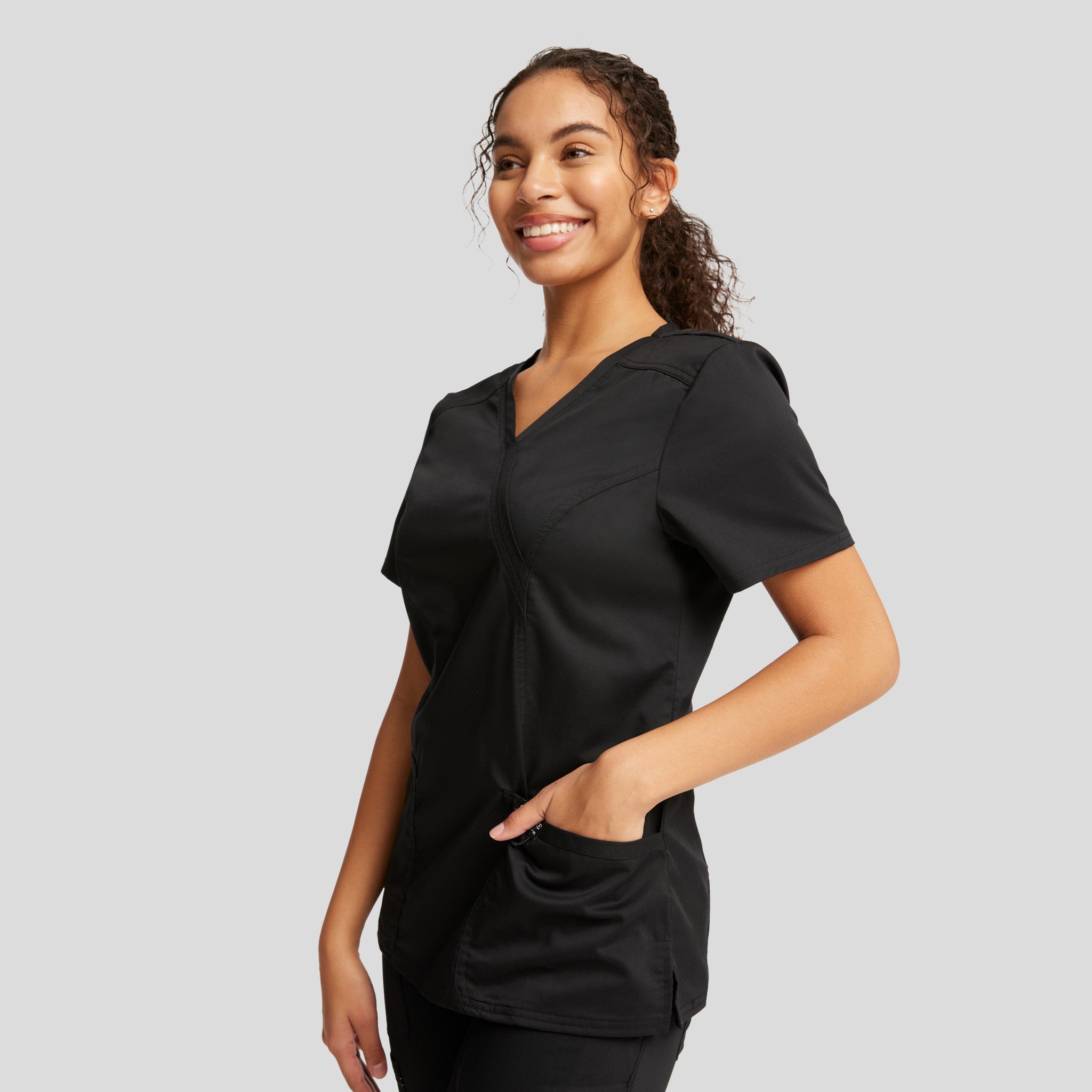 Women's Mock Wrap Solid Scrub Top