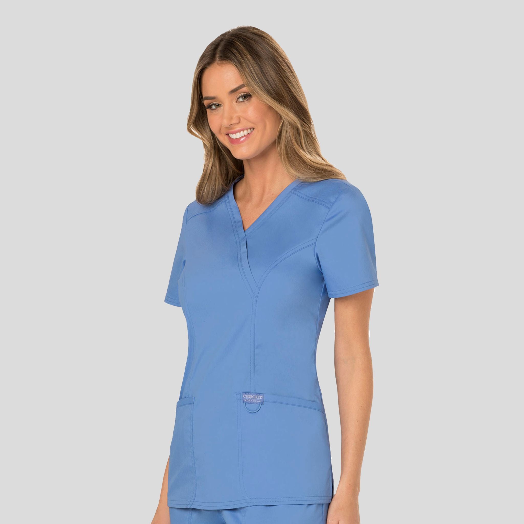 Women's Mock Wrap Solid Scrub Top