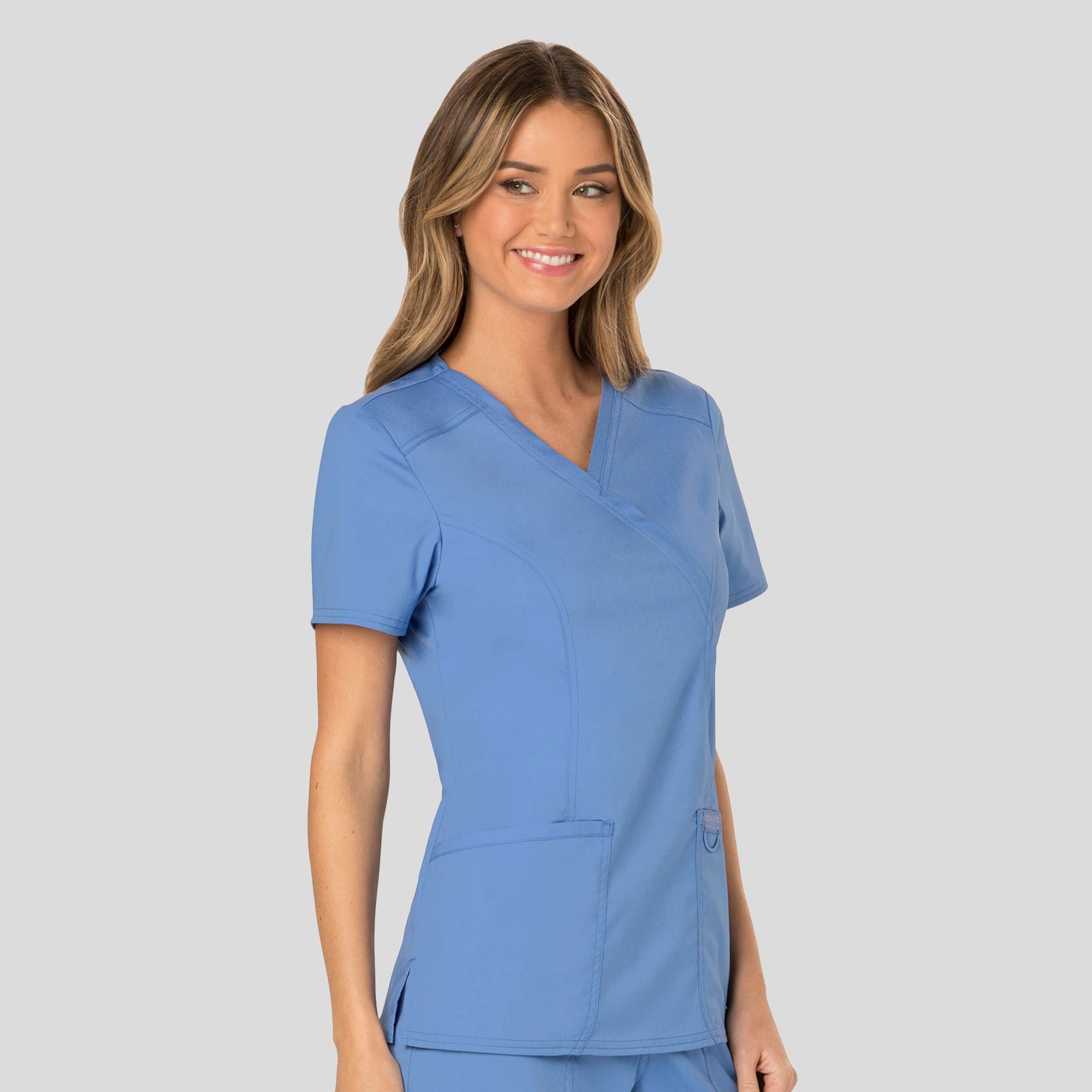 Women's Mock Wrap Solid Scrub Top