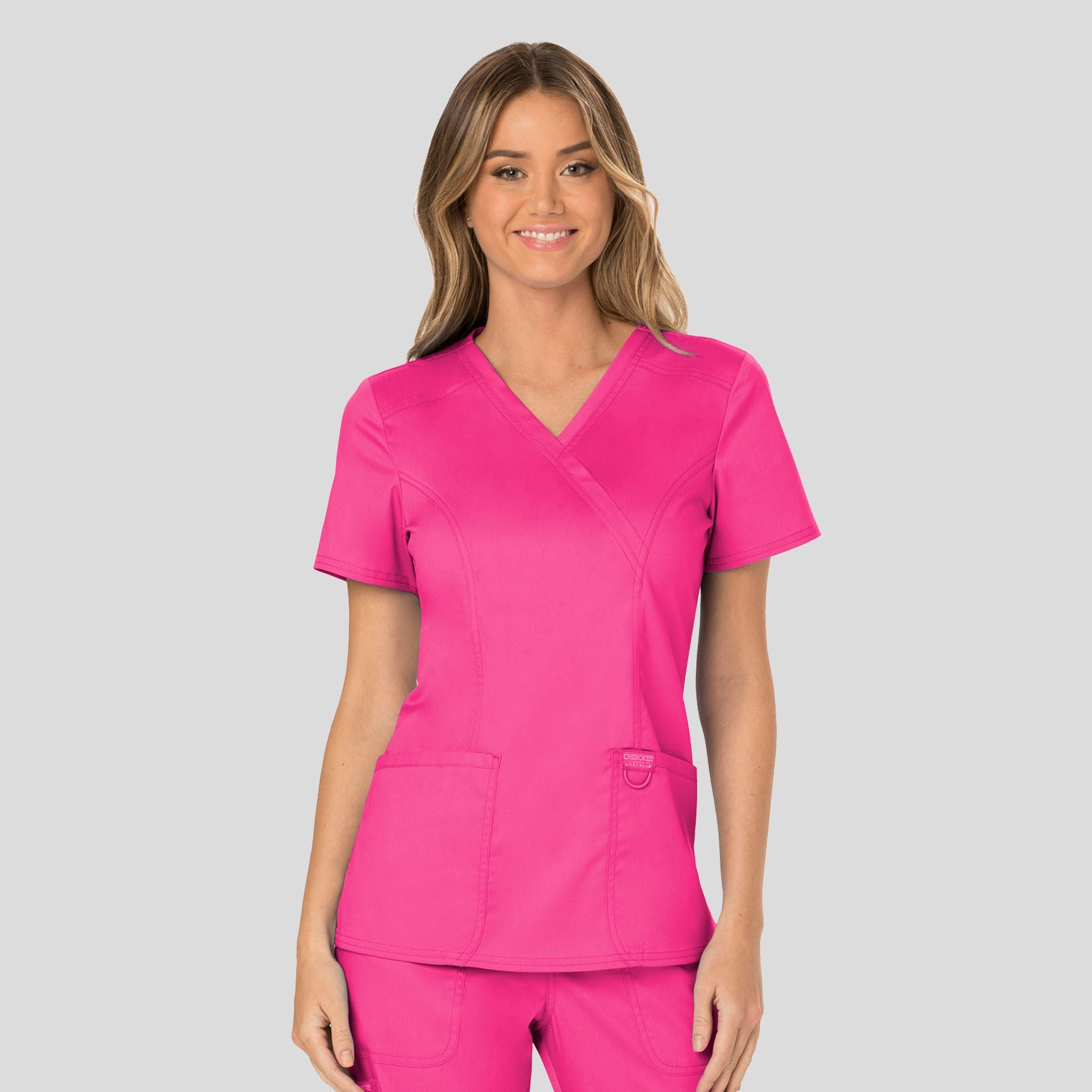 Women's Mock Wrap Solid Scrub Top