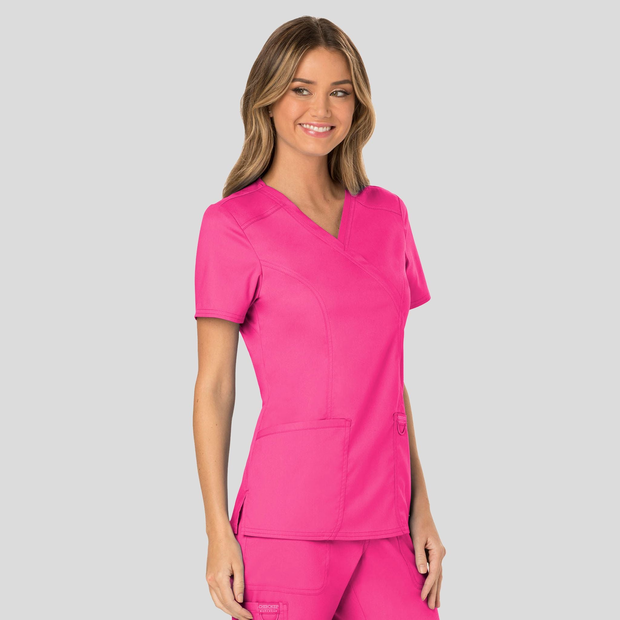 Women's Mock Wrap Solid Scrub Top