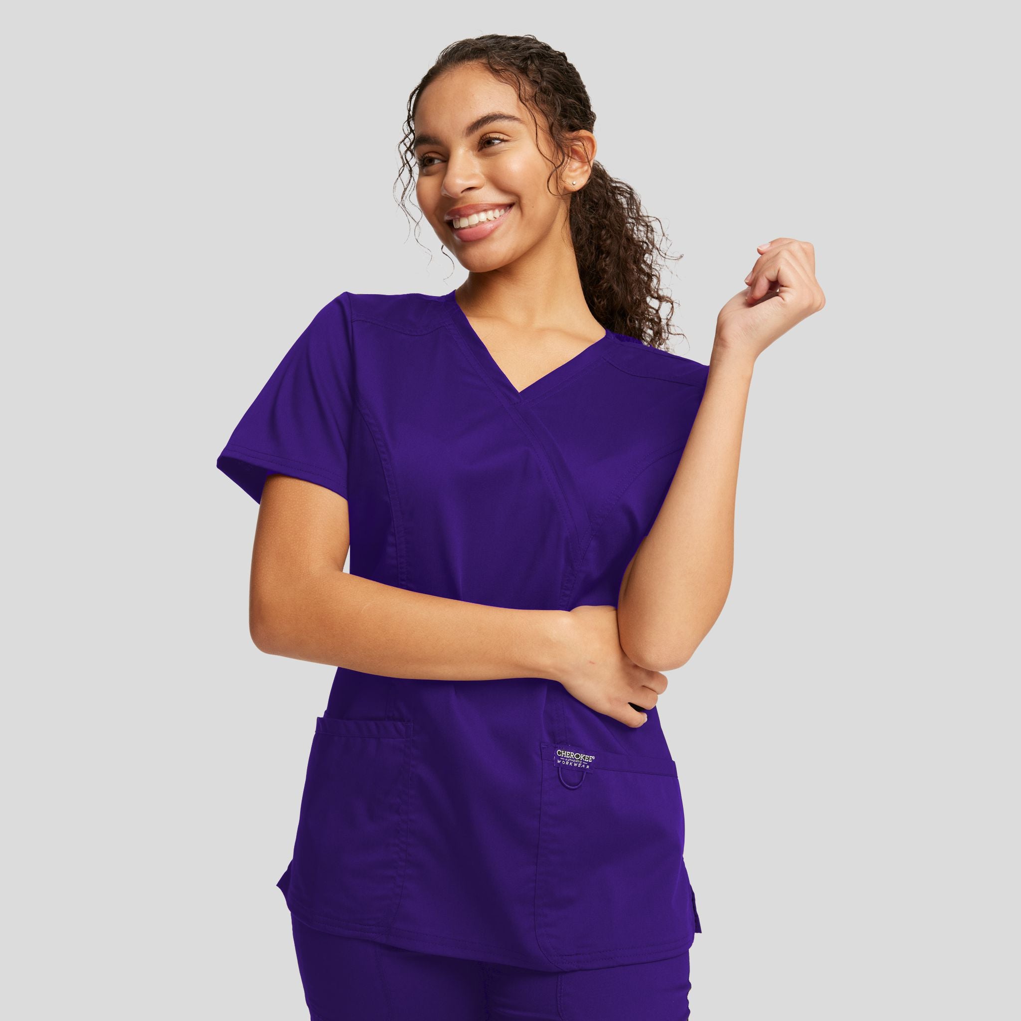 Women's Mock Wrap Solid Scrub Top