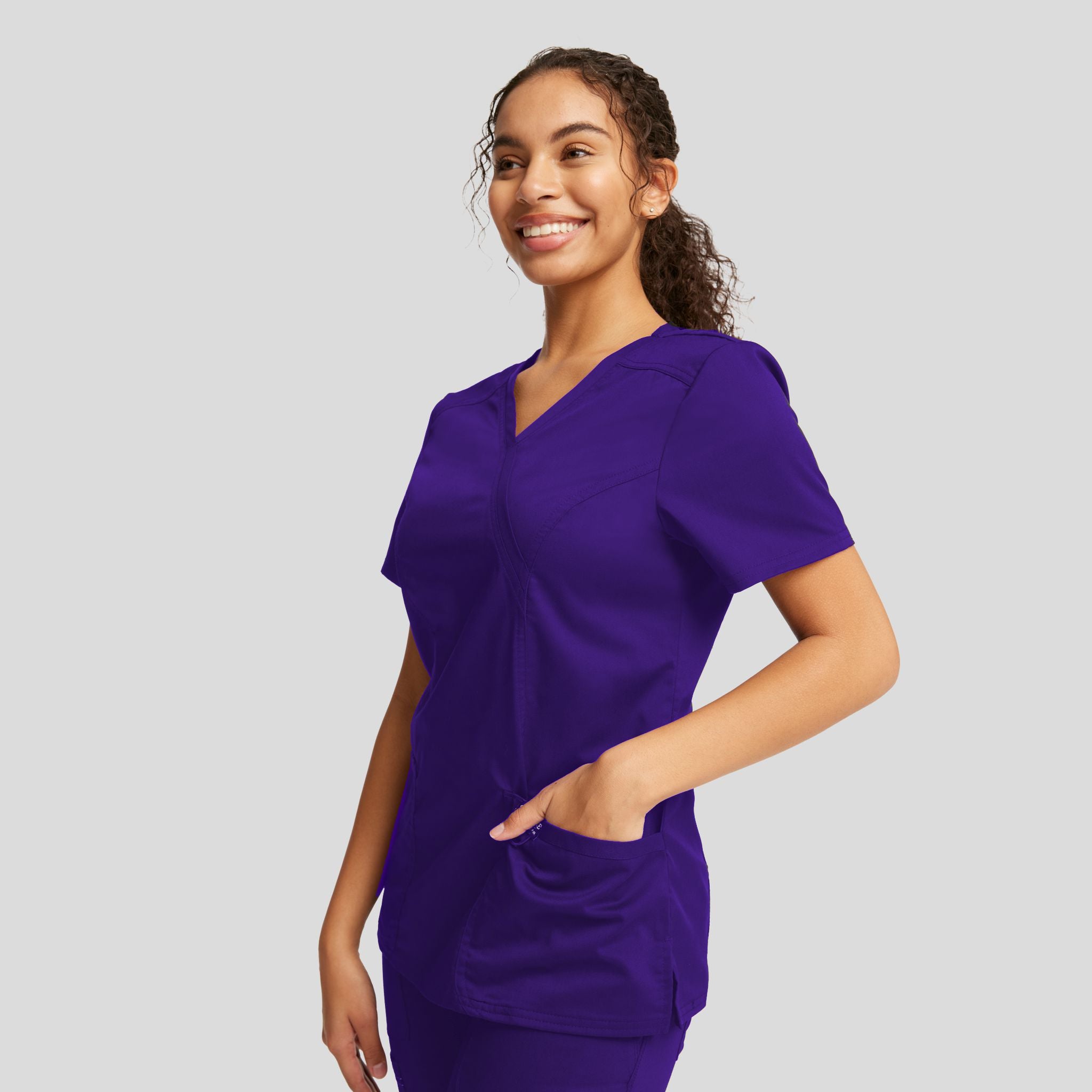 Women's Mock Wrap Solid Scrub Top