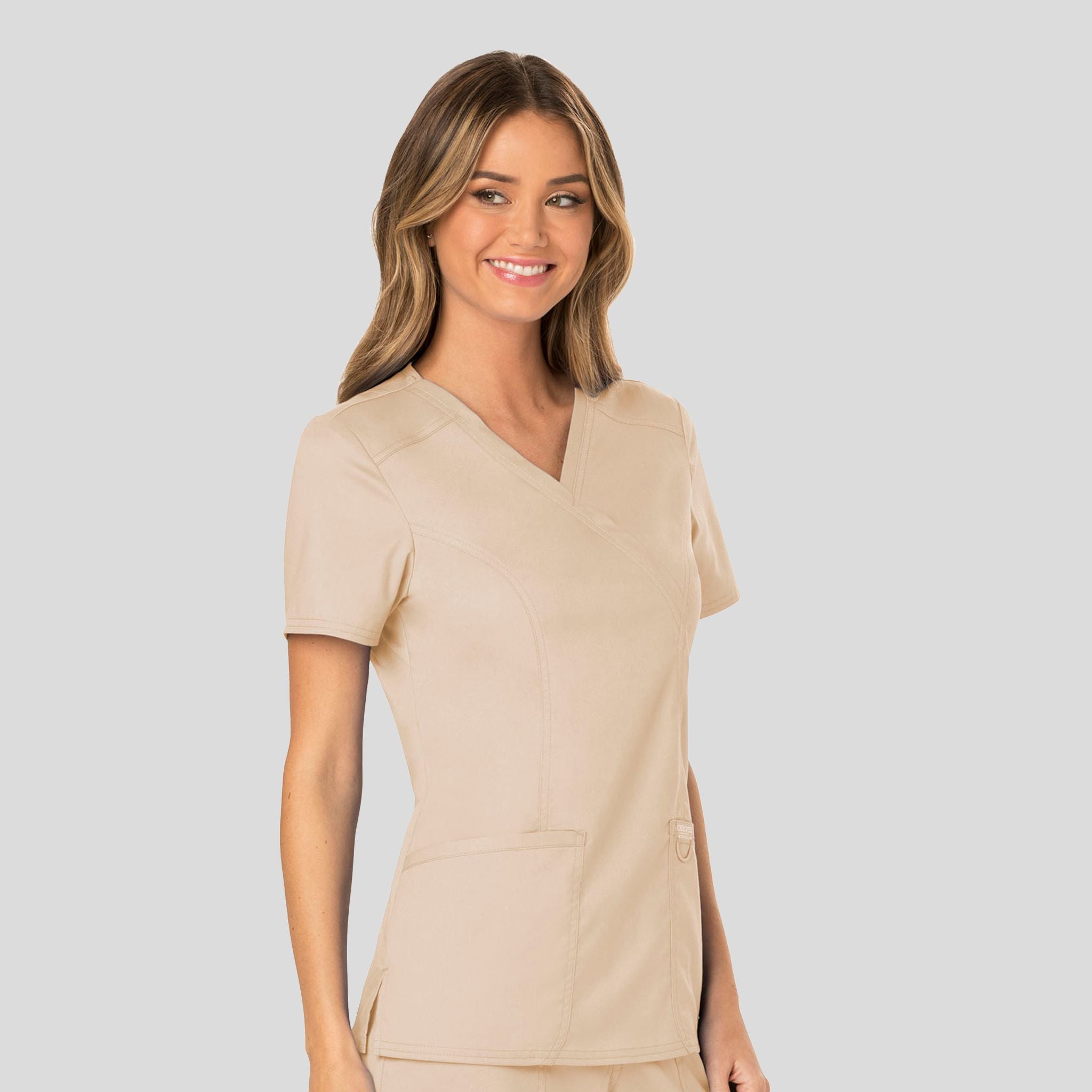 Women's Mock Wrap Solid Scrub Top