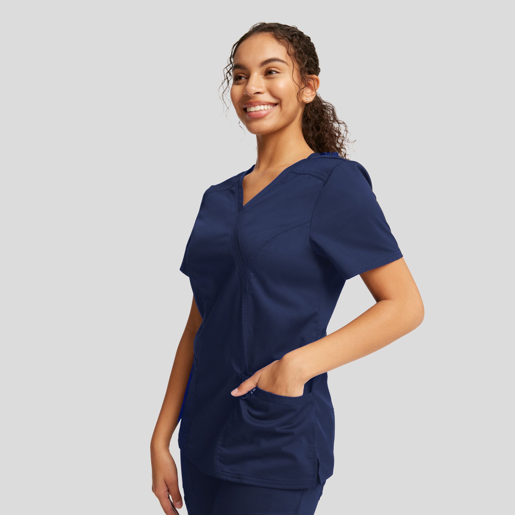 Women's Mock Wrap Solid Scrub Top