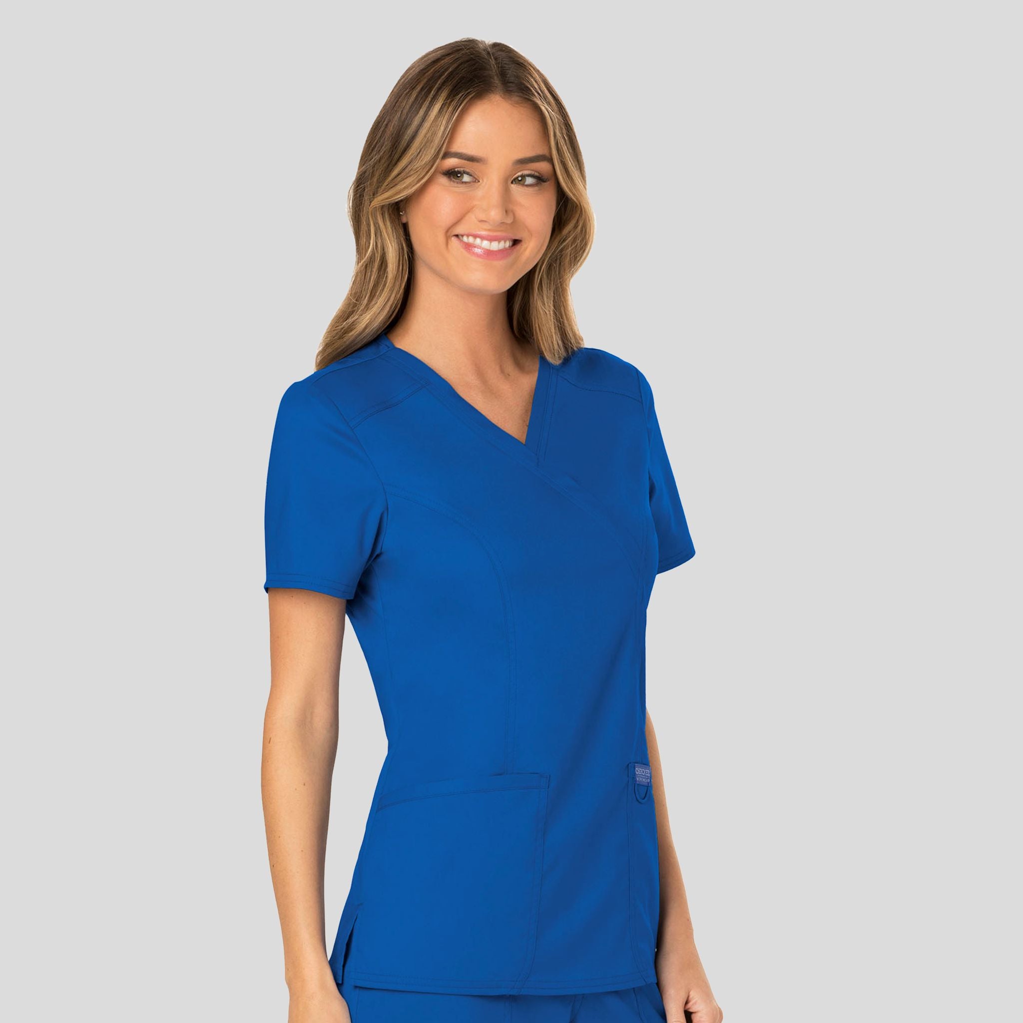 Women's Mock Wrap Solid Scrub Top
